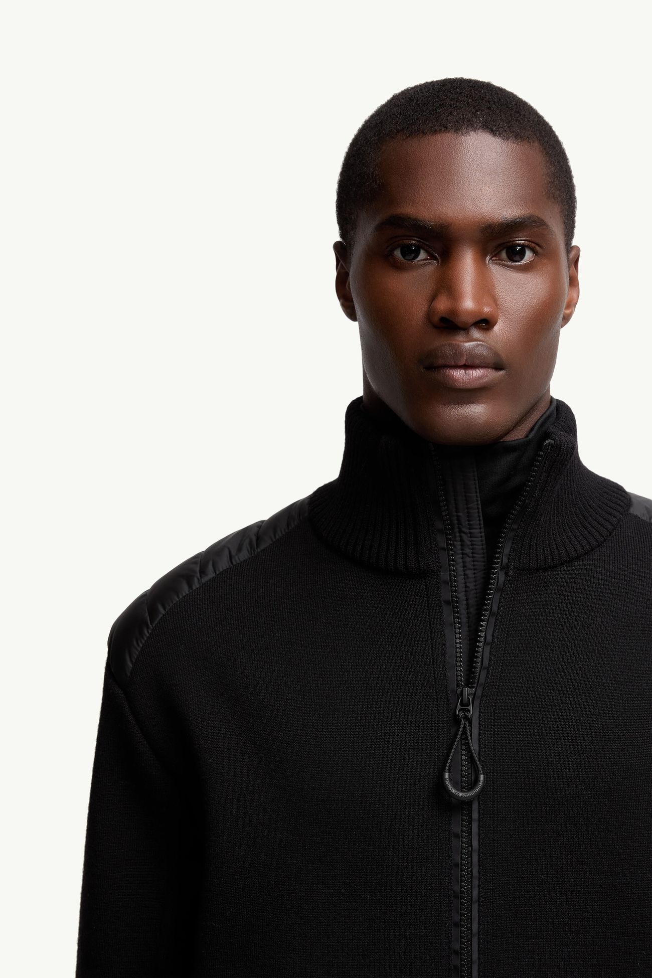 Cardigan matelassé zippé en laine mélangée Hommes Noir Moncler 5