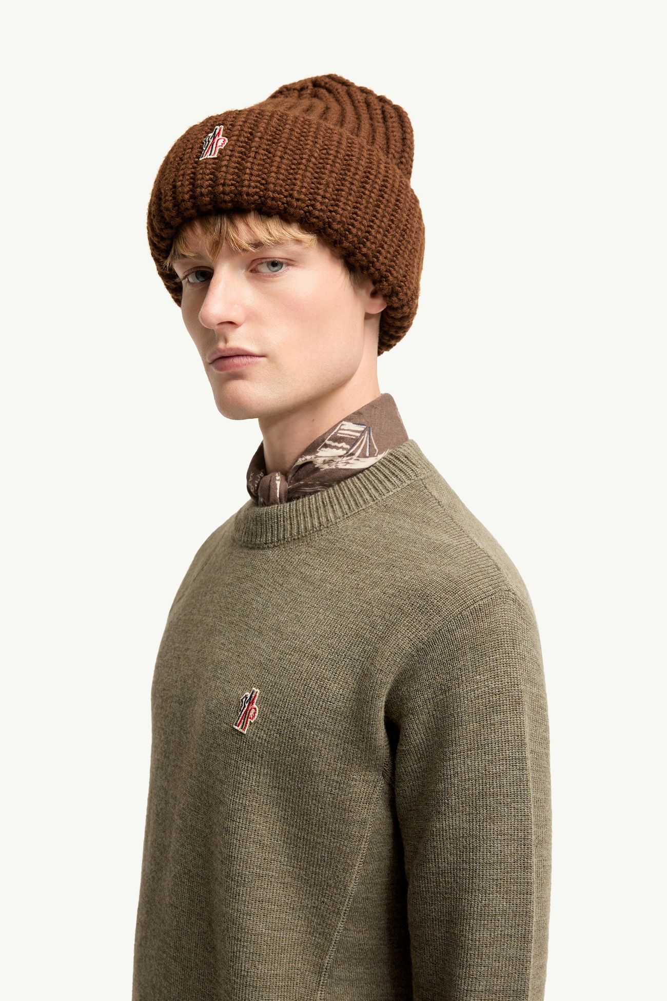Logo Wool Jumper Men Olive Green Moncler 1