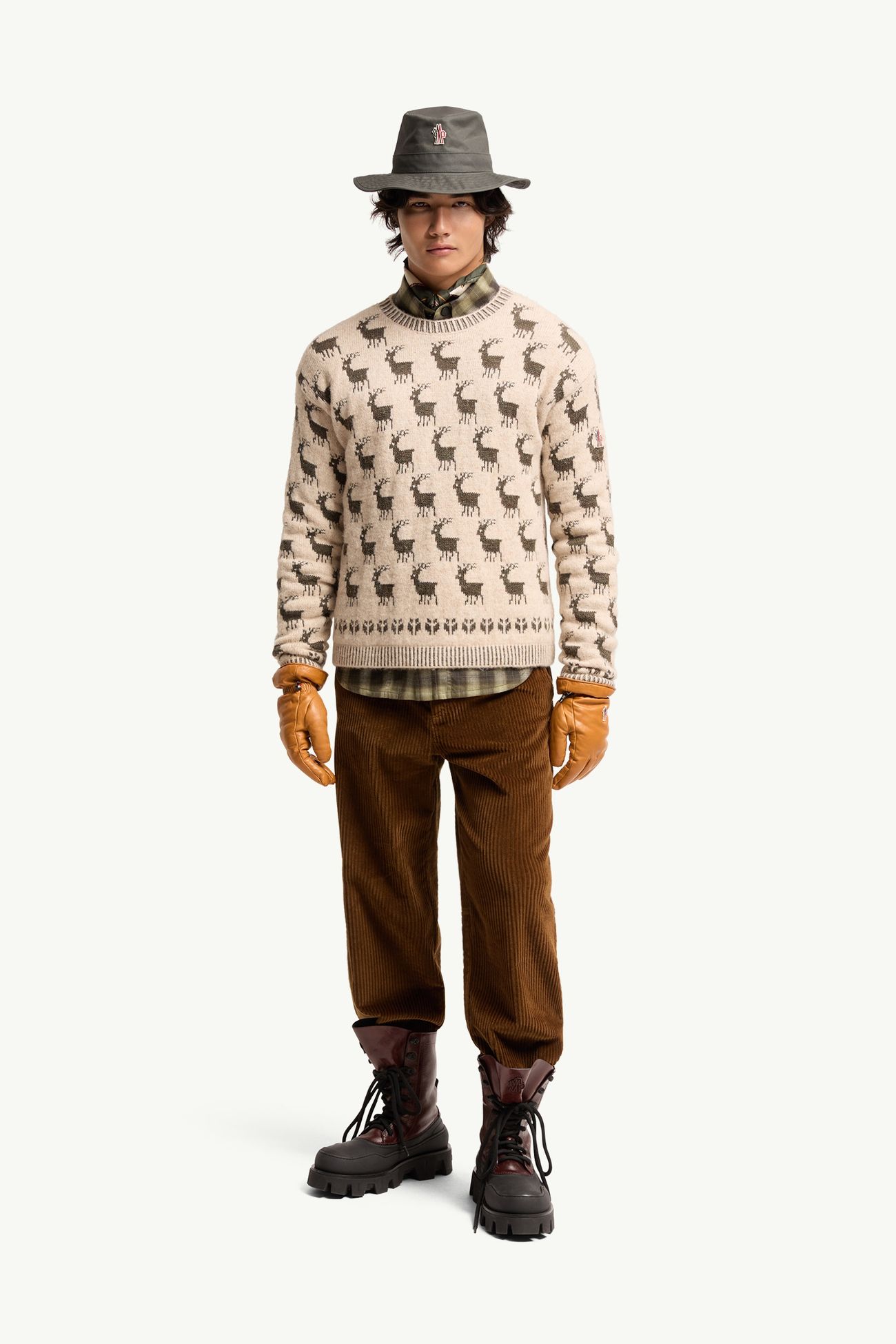 Moose Jacquard Alpaca & Wool Blend Jumper Men Light Beige Moncler 0