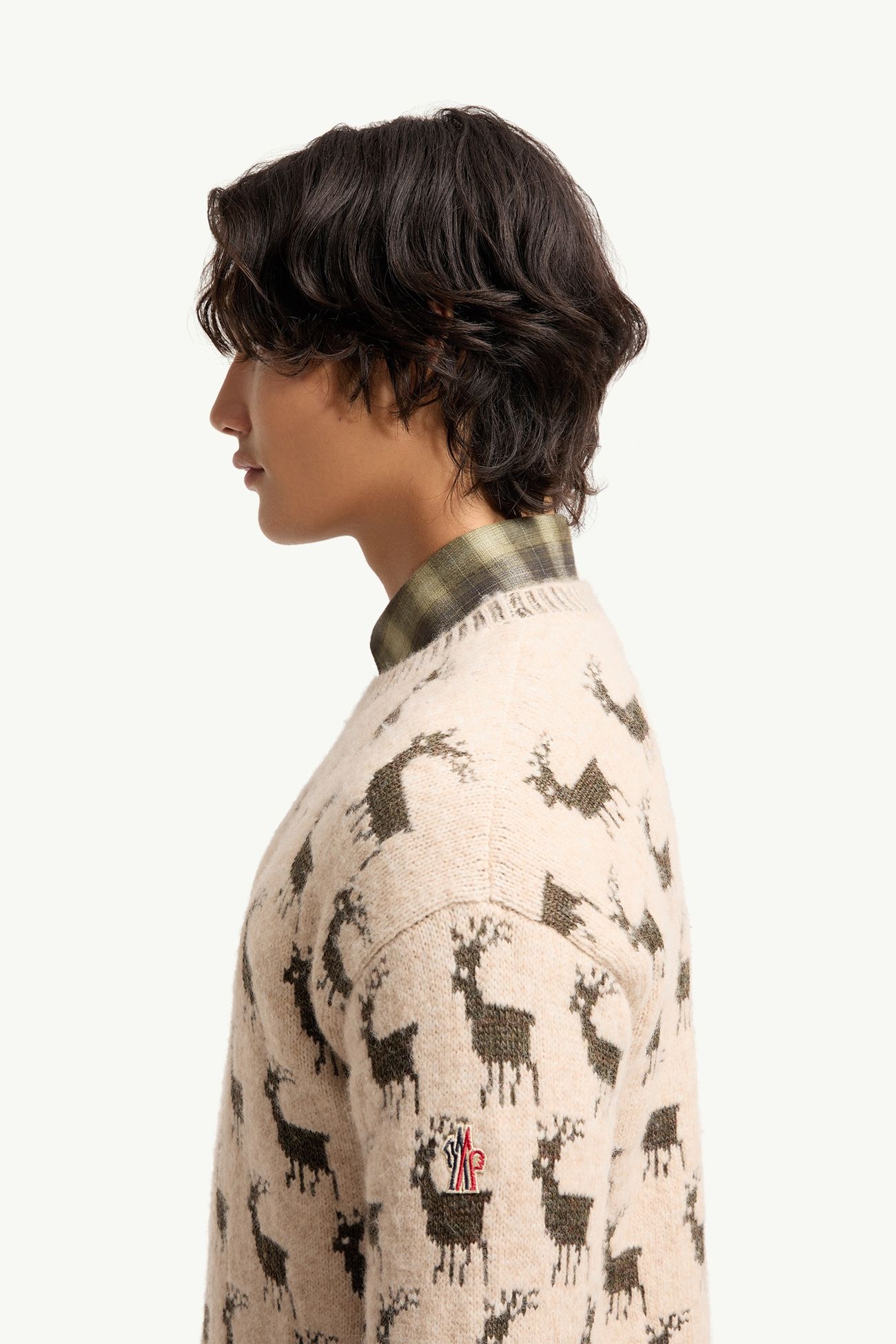 Moose Jacquard Alpaca & Wool Blend Jumper Men Light Beige Moncler 1