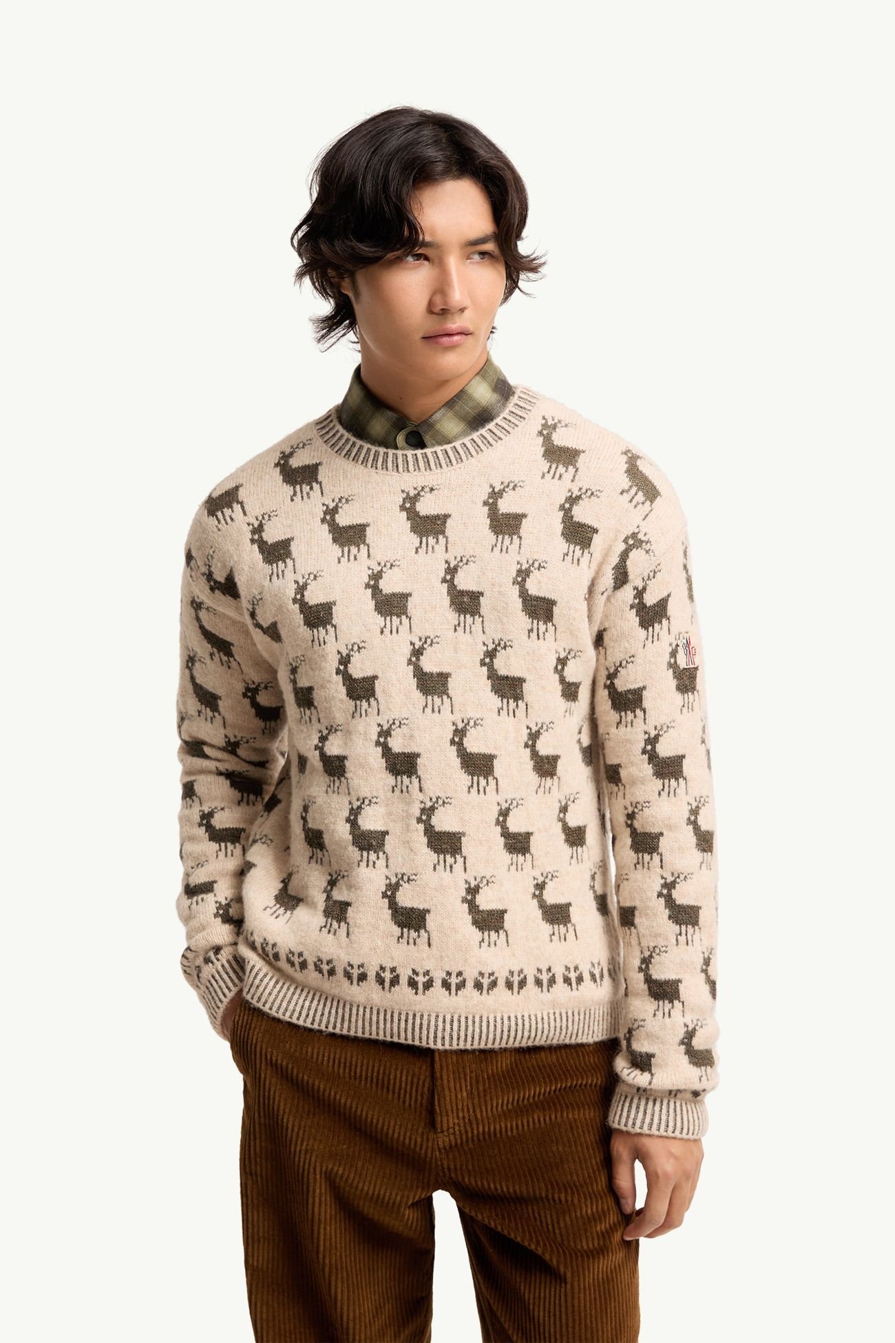 Maglione Moose in Misto Jacquard di Alpaca e Lana Uomo Beige Chiaro Moncler 3