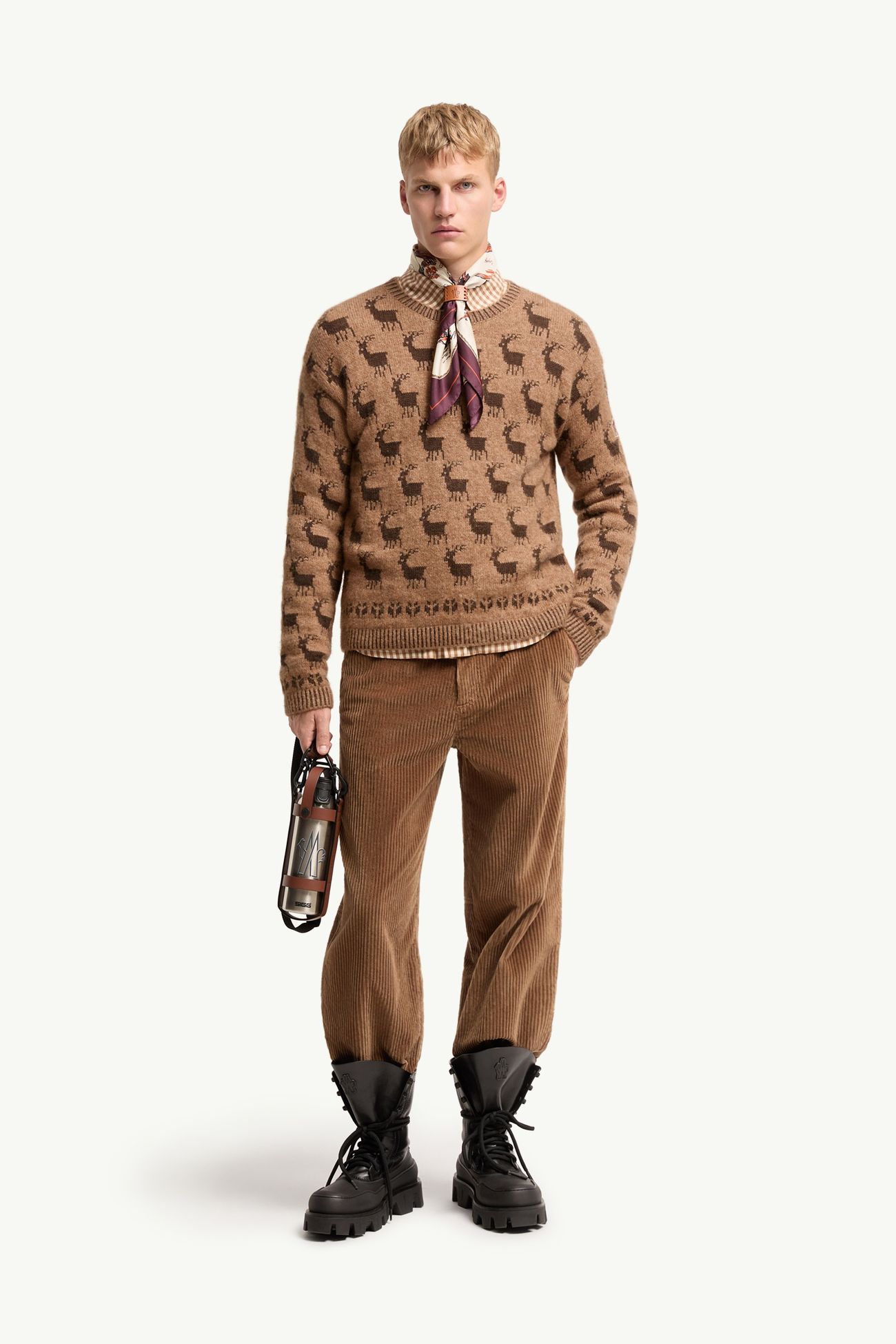 Moose Jacquard Alpaca & Wool Blend Jumper Men Beige Moncler 0