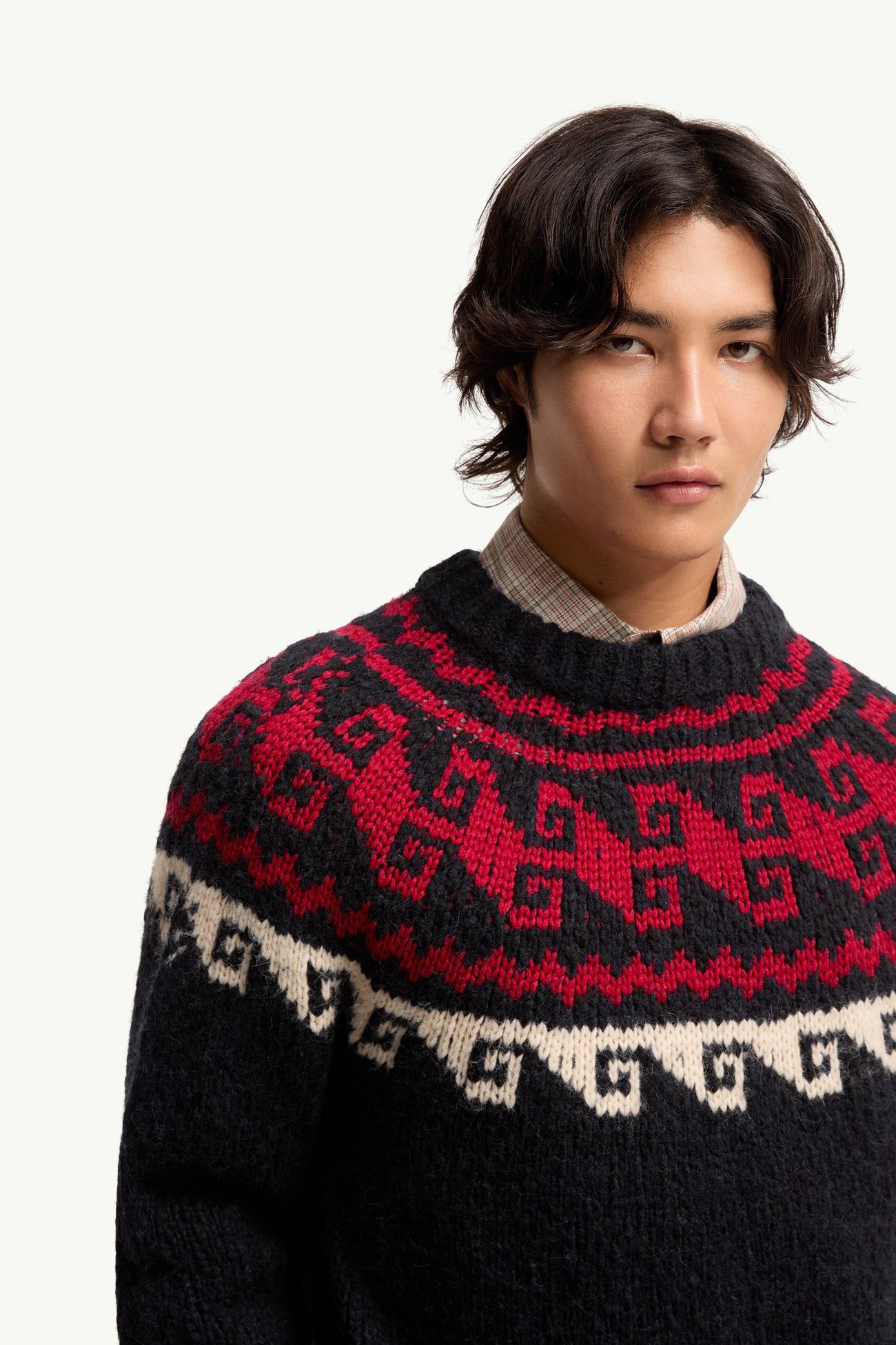Geometric Jacquard Wool & Alpaca Blend Jumper Men Blue & Red Moncler 5