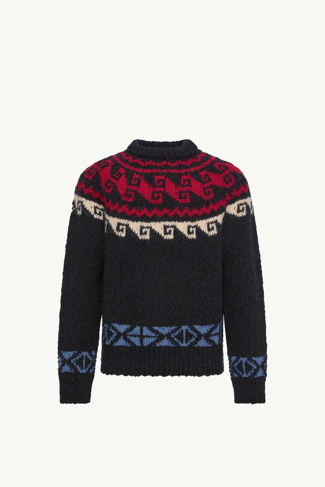 Maglione in Misto Lana e Alpaca Jacquard Geometrico Uomo Blu & Rosso Moncler 2