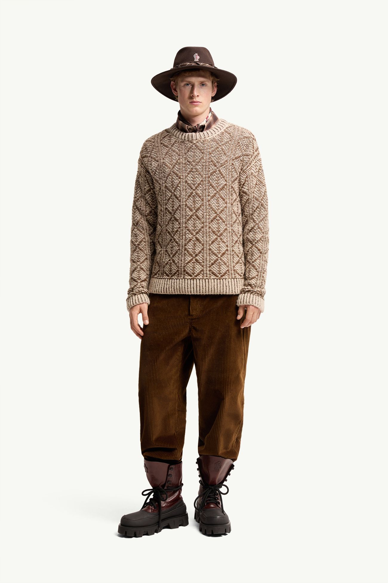 Jersey de mezcla de alpaca y lana con rombos Hombre Beige Moncler 0