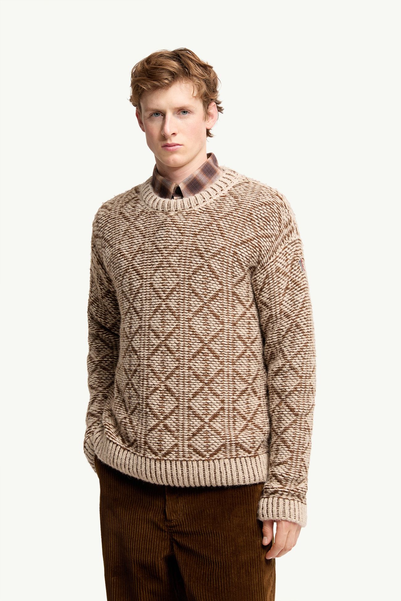 Pull en laine et alpaga à losanges Hommes Beige Moncler 3