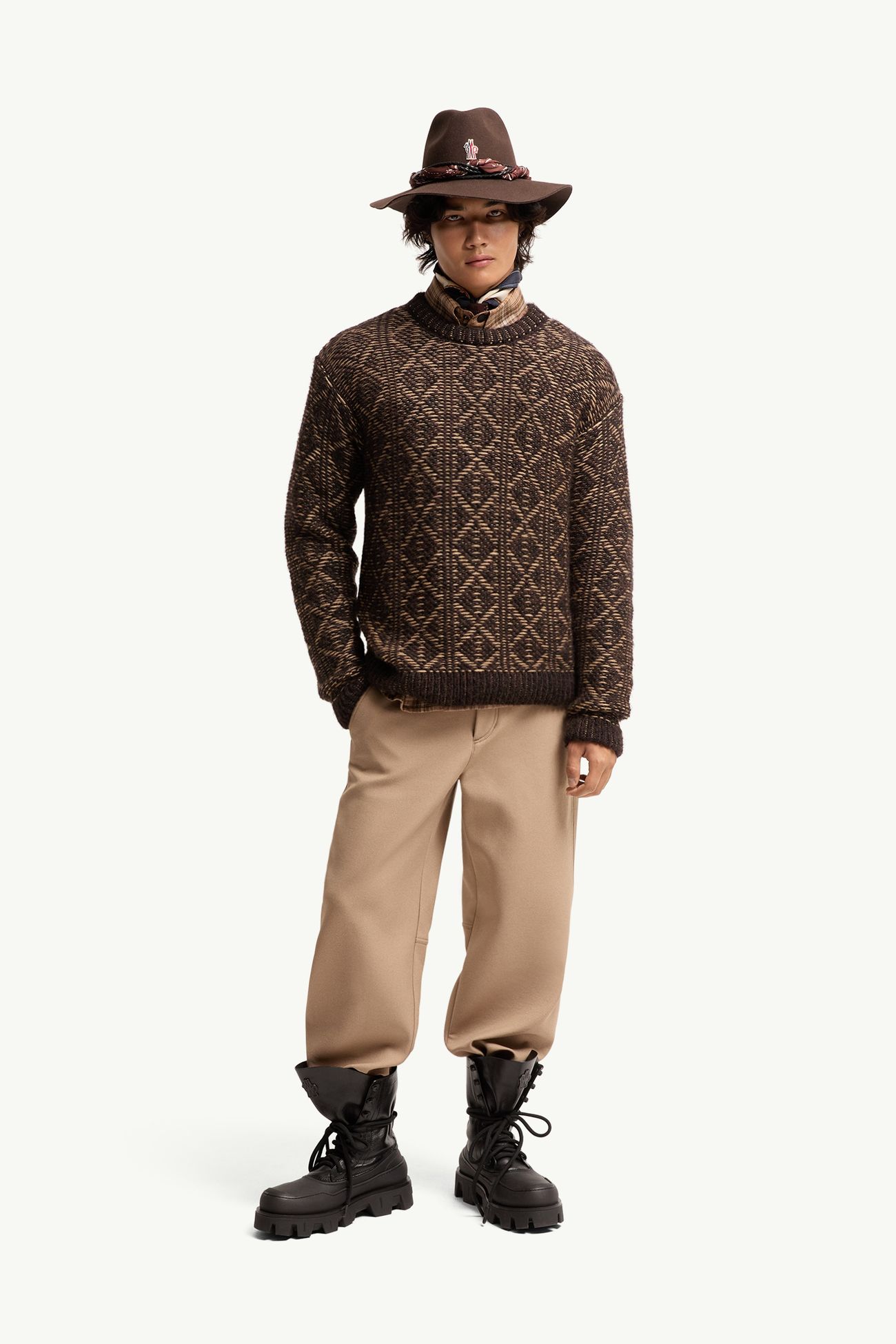 Alpaca & Wool Blend Argyle Jumper Men Brown Moncler 0
