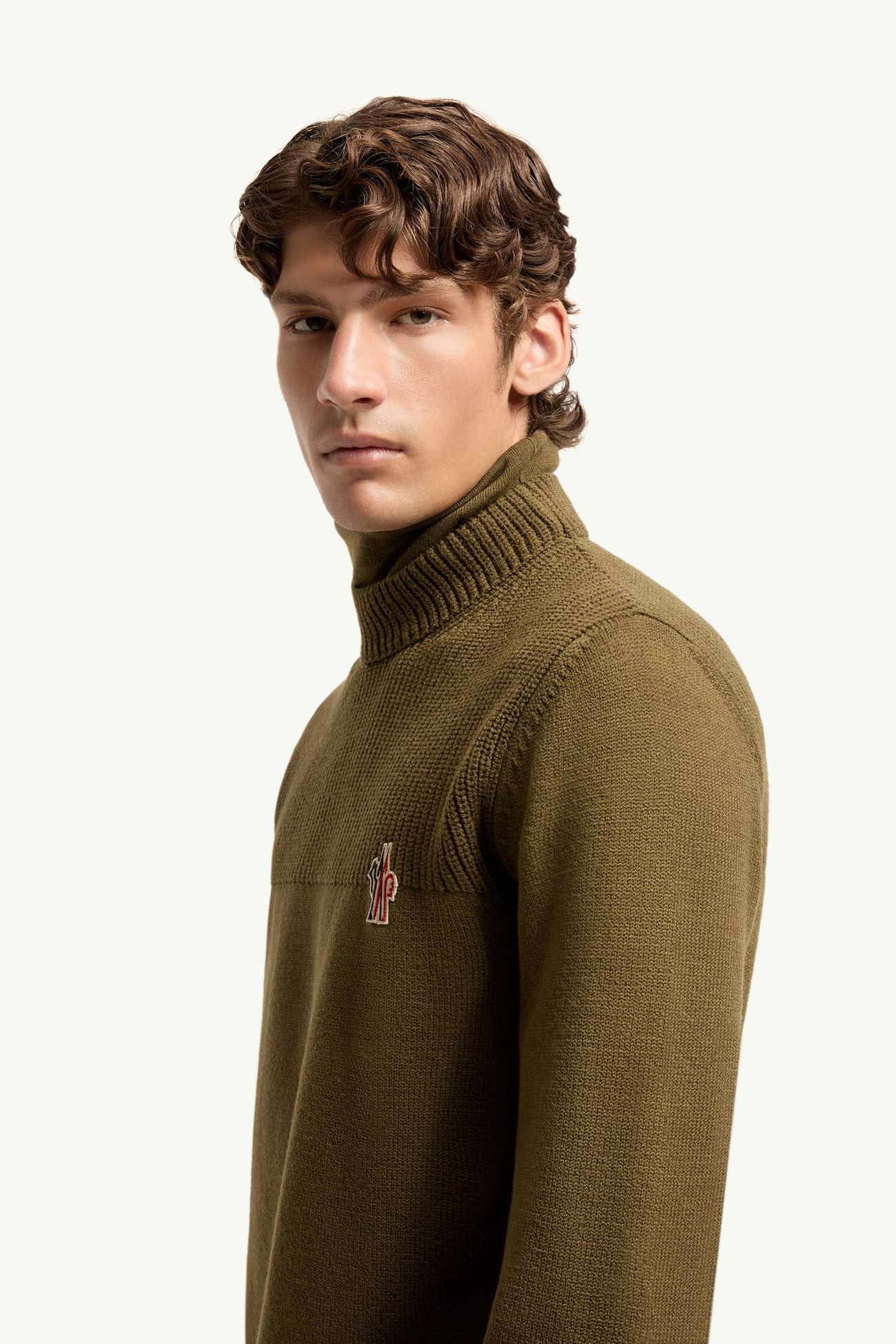 Logo Wool Blend Polo Neck Men Olive Green Moncler 1