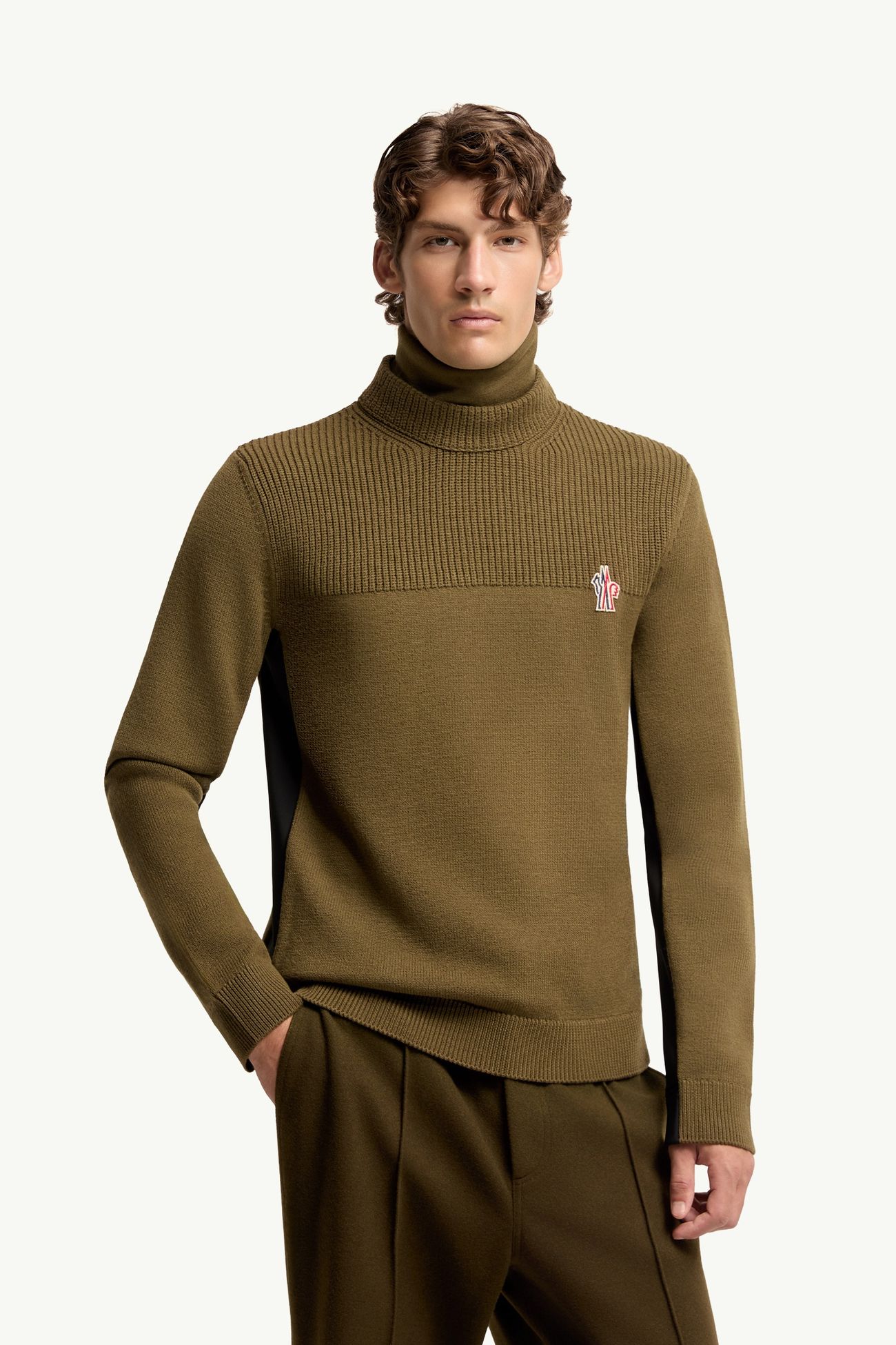Logo Wool Blend Polo Neck Men Olive Green Moncler 3