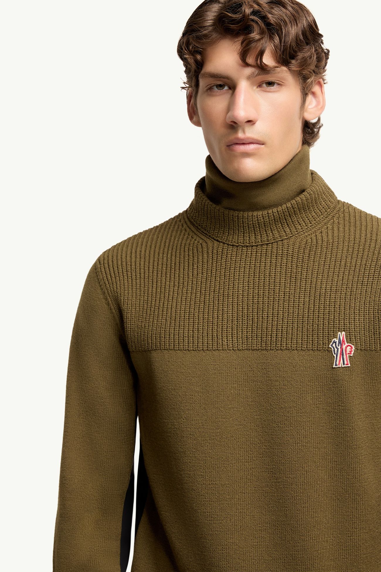 Logo Wool Blend Polo Neck Men Olive Green Moncler 6