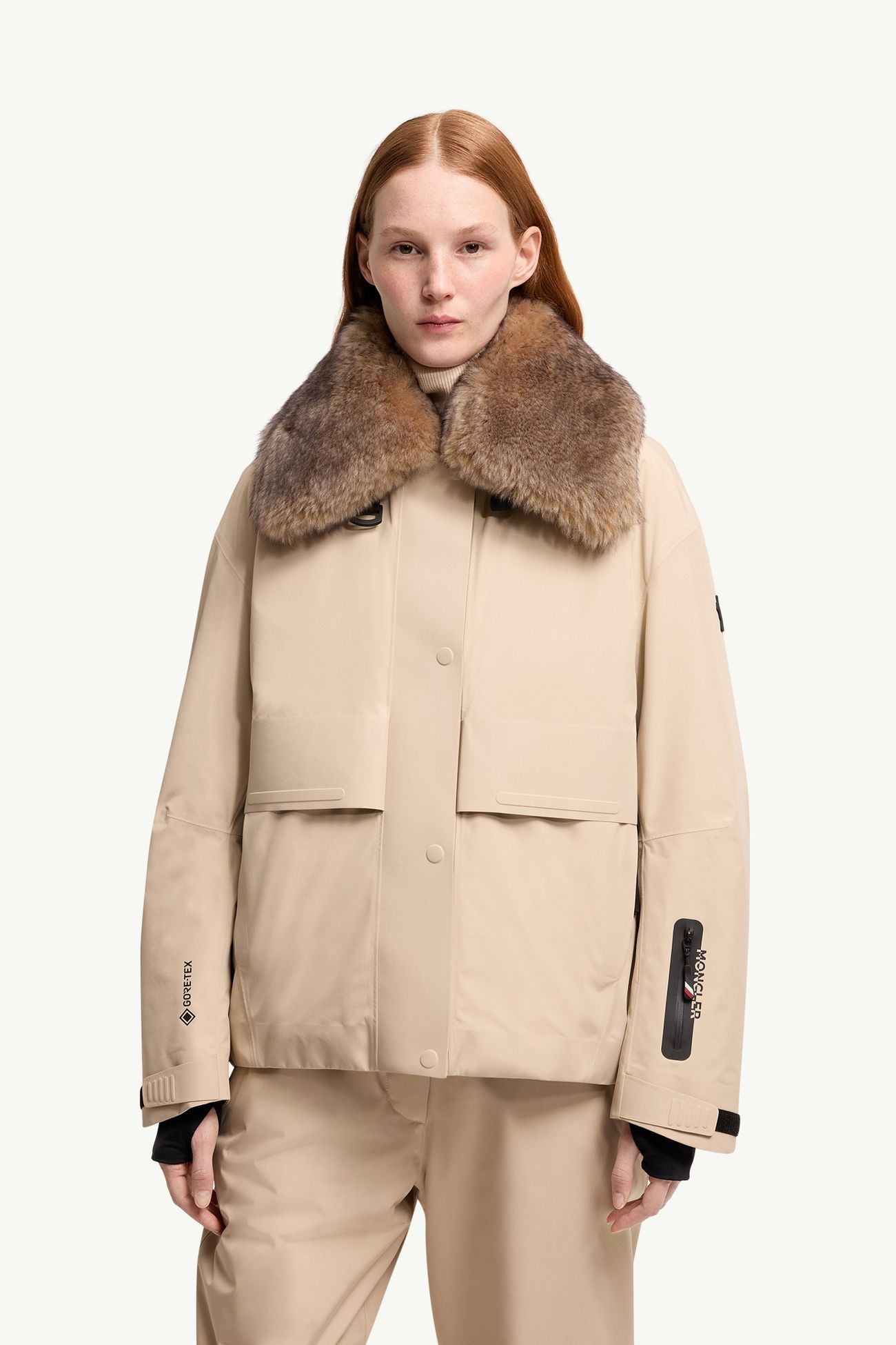Giacca da Sci Isolante in GORE-TEX® con Finiture in Shearling Caurel Donna Beige Moncler 3