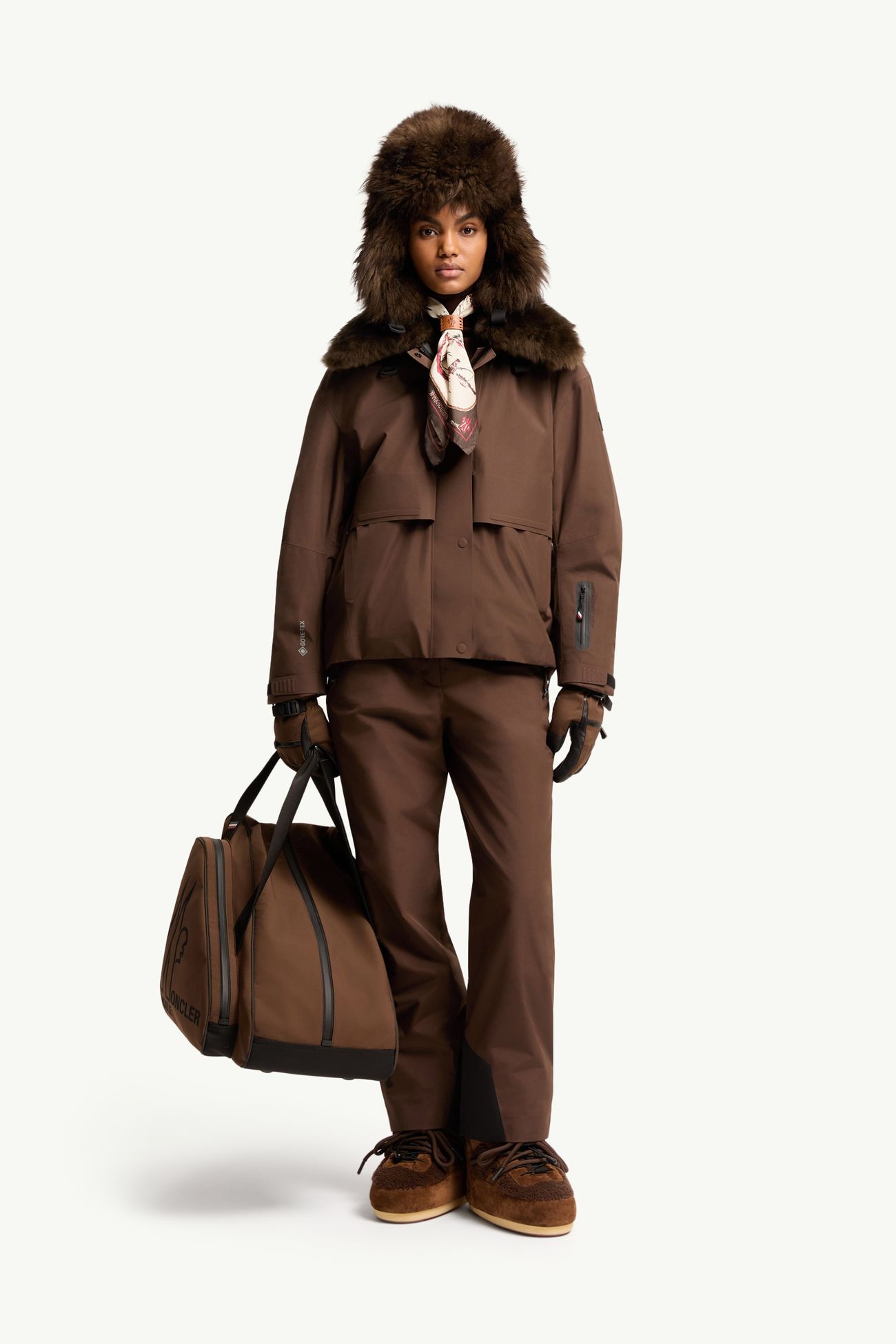 Veste de ski isolante Caurel en GORE-TEX® à bordures en shearling Femmes Marron Moncler 0