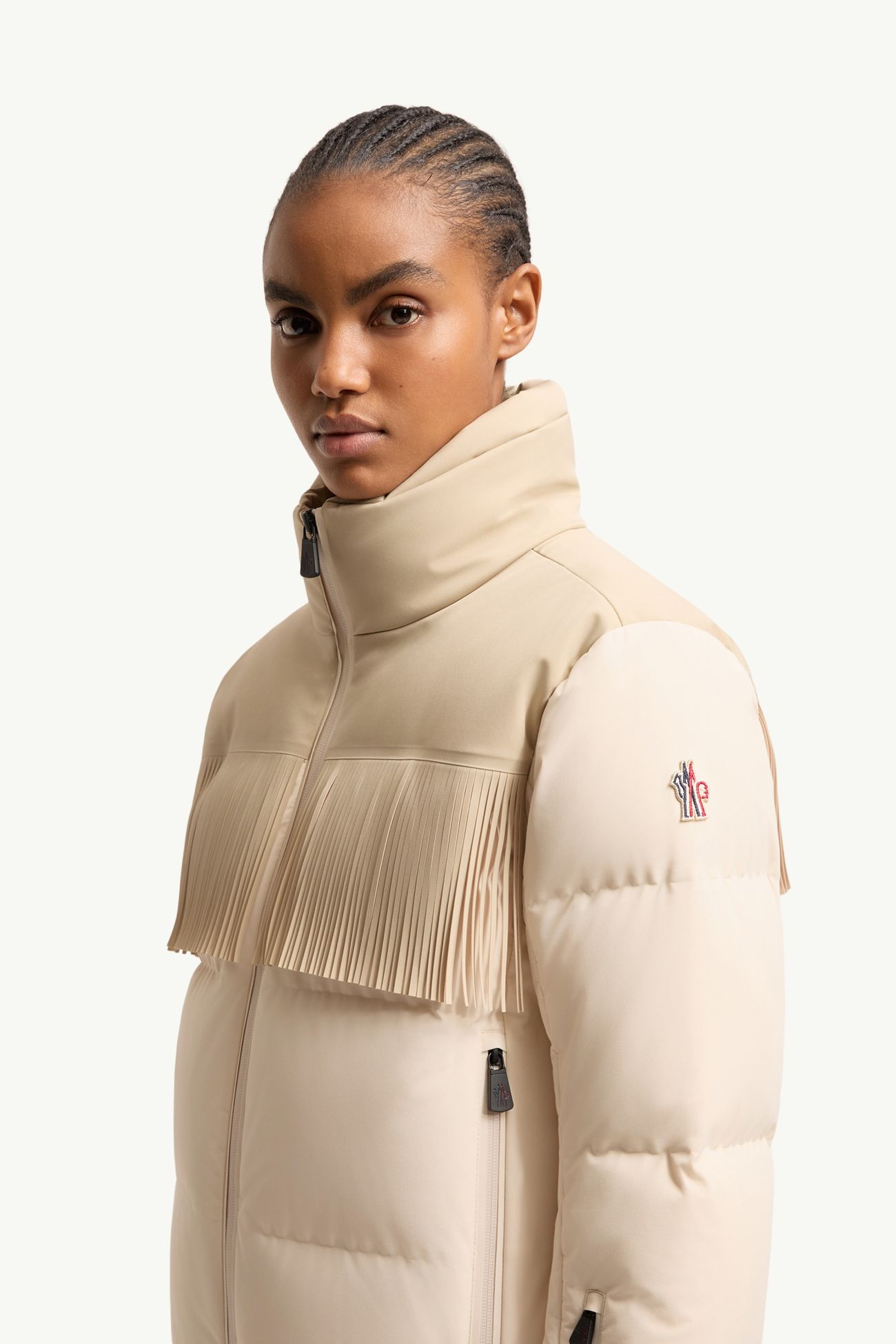 Giacca da Sci Imbottita con Frange Bessin Donna Beige Chiaro Moncler 1