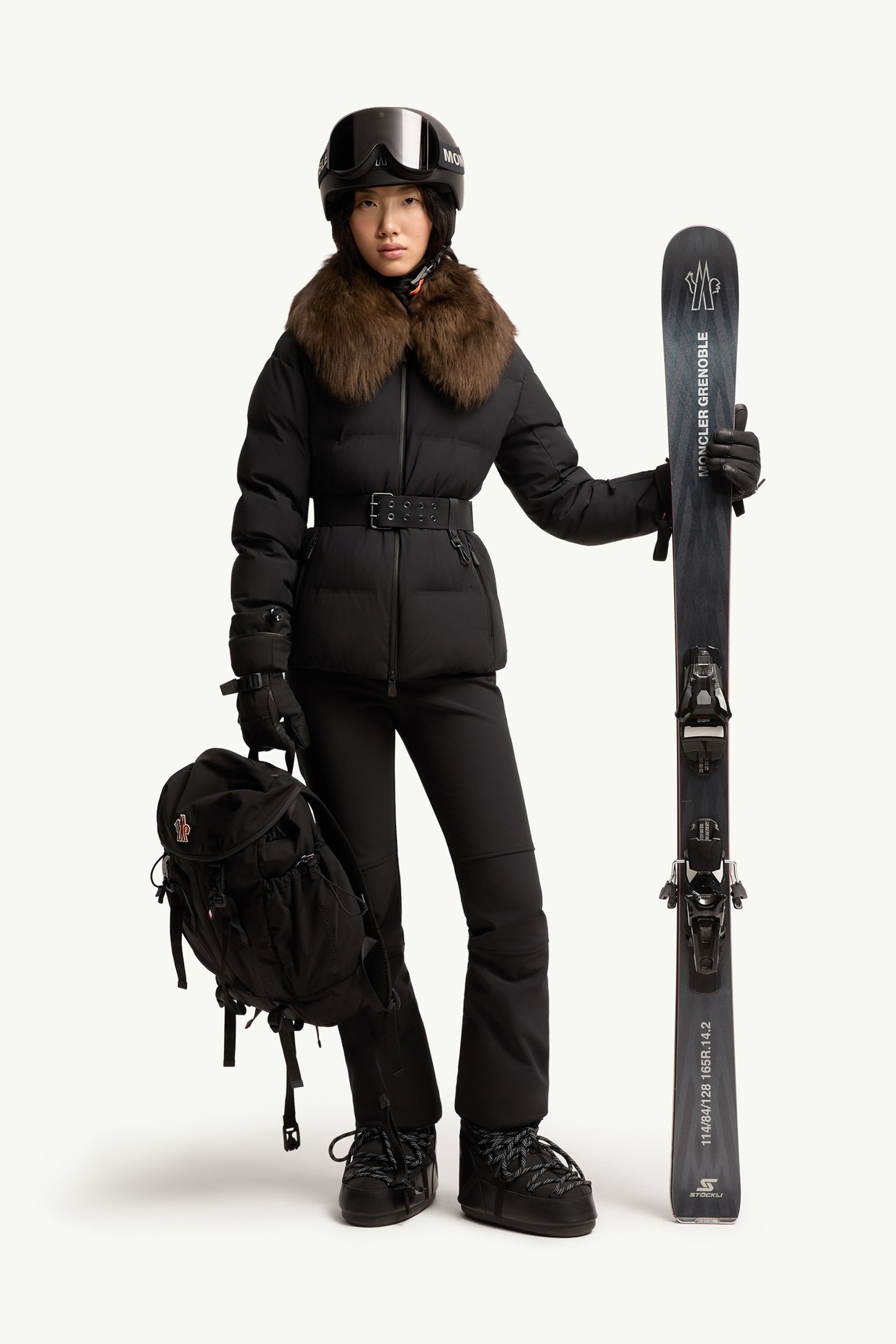Sioule羔羊毛飾邊保暖滑雪外套 女士 黑色 Moncler 0