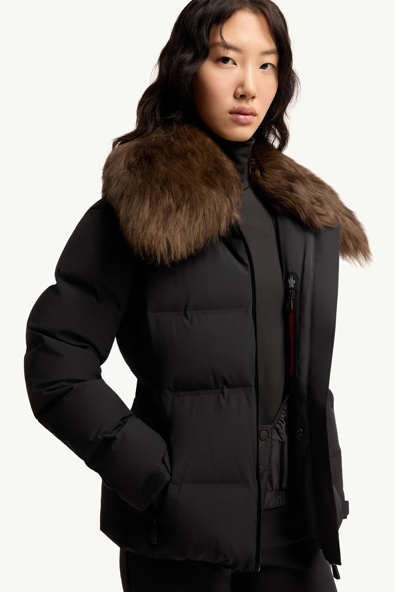 Sioule羔羊毛飾邊保暖滑雪外套 女士 黑色 Moncler 5