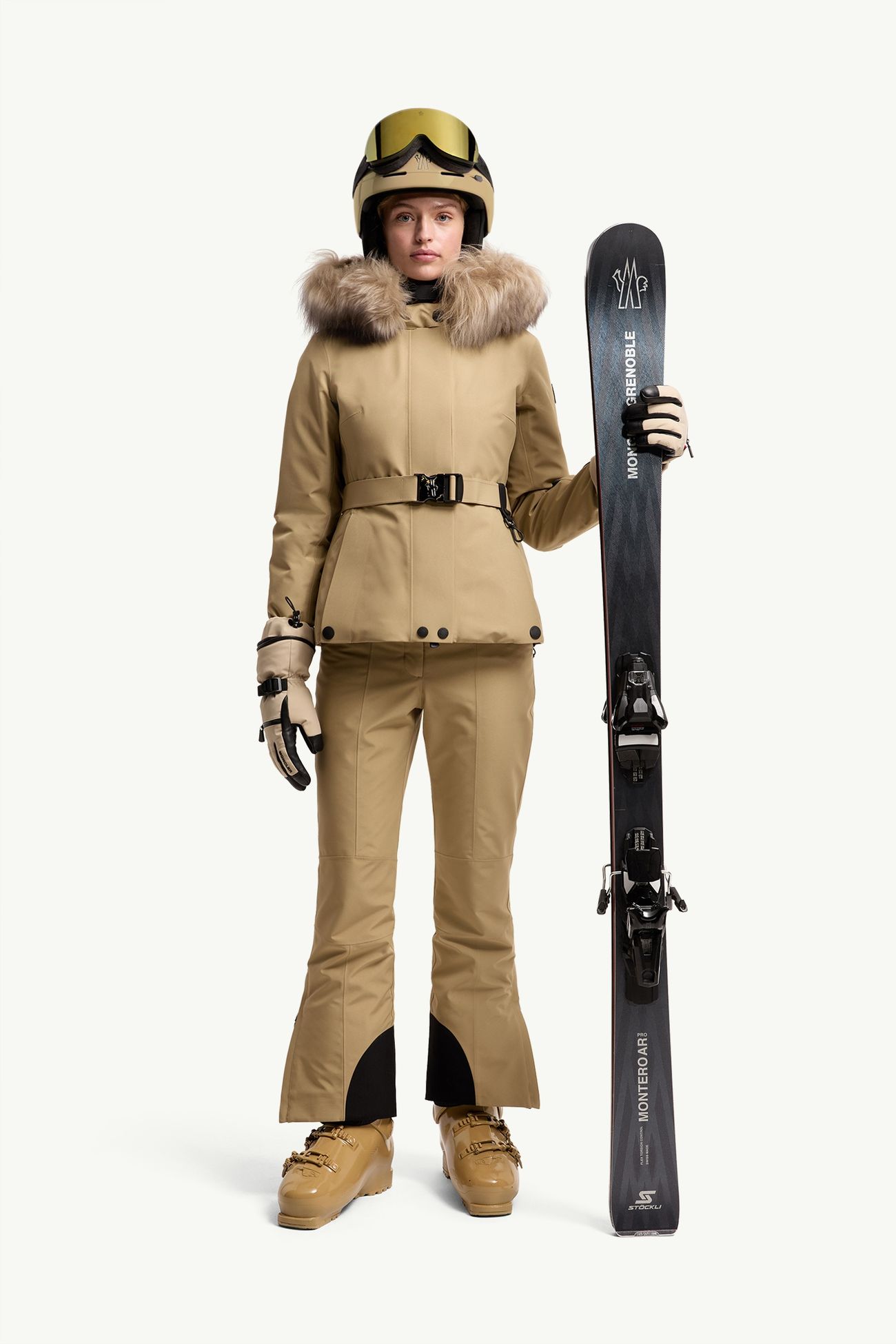 Giacca da sci Laplance in GORE-TEX® con cappuccio e orlo in shearling Donna Beige Moncler 0