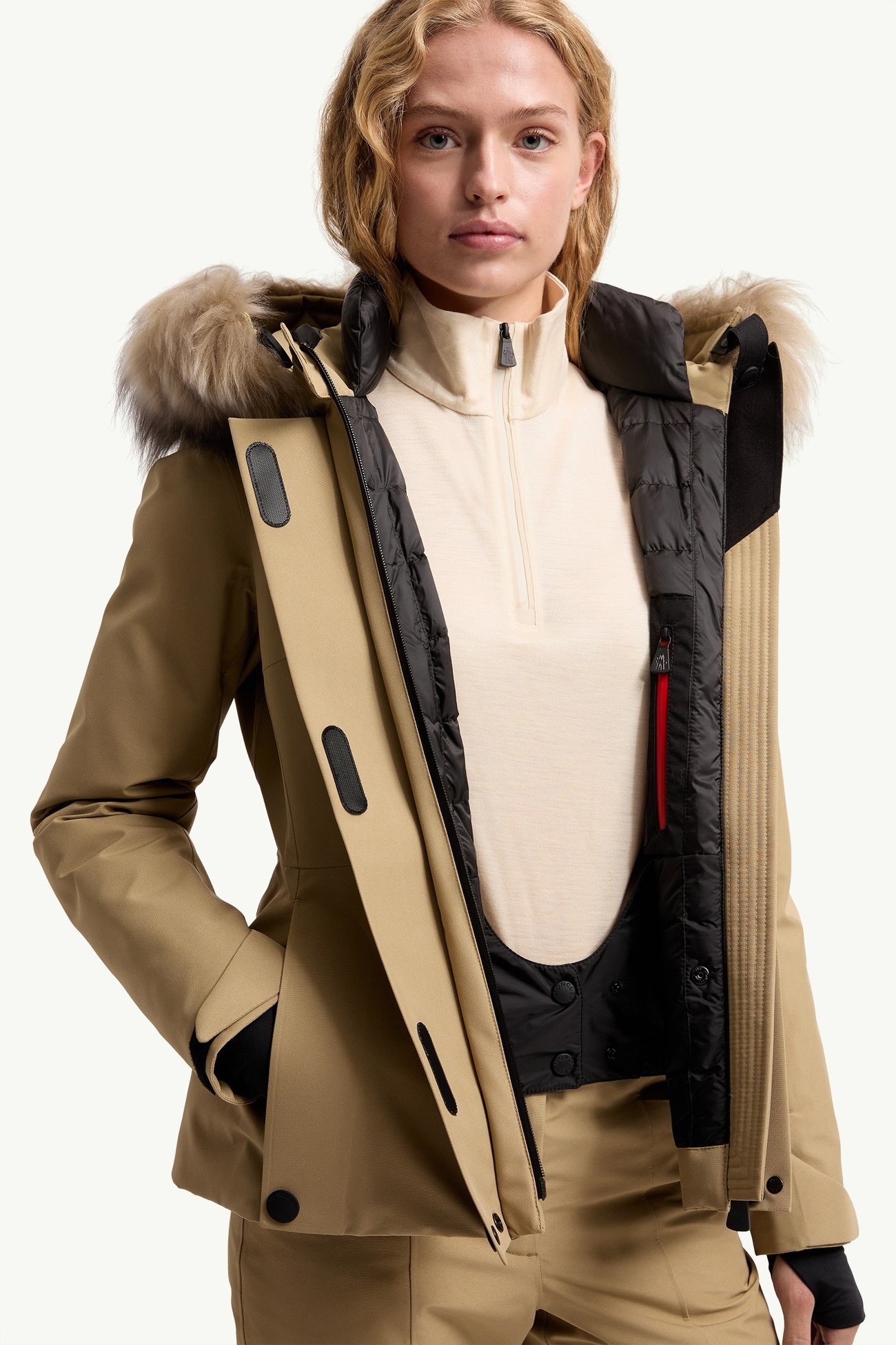 Laplance女士羊毛皮饰边连帽保暖夹克外套 女士 米色 Moncler 5