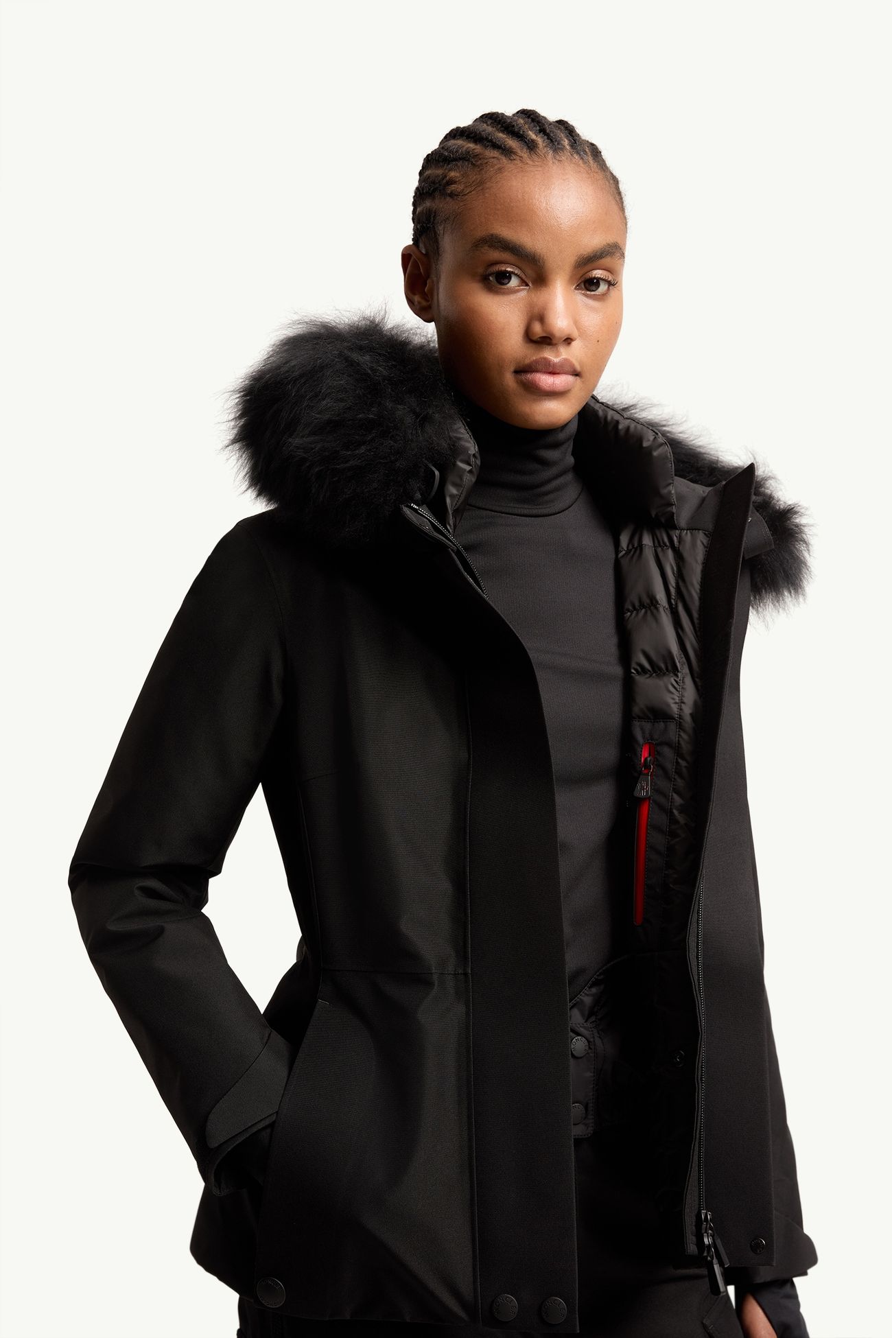 Laplance GORE-TEX®羔羊毛飾邊連帽保暖滑雪外套 女士 黑色 Moncler 7