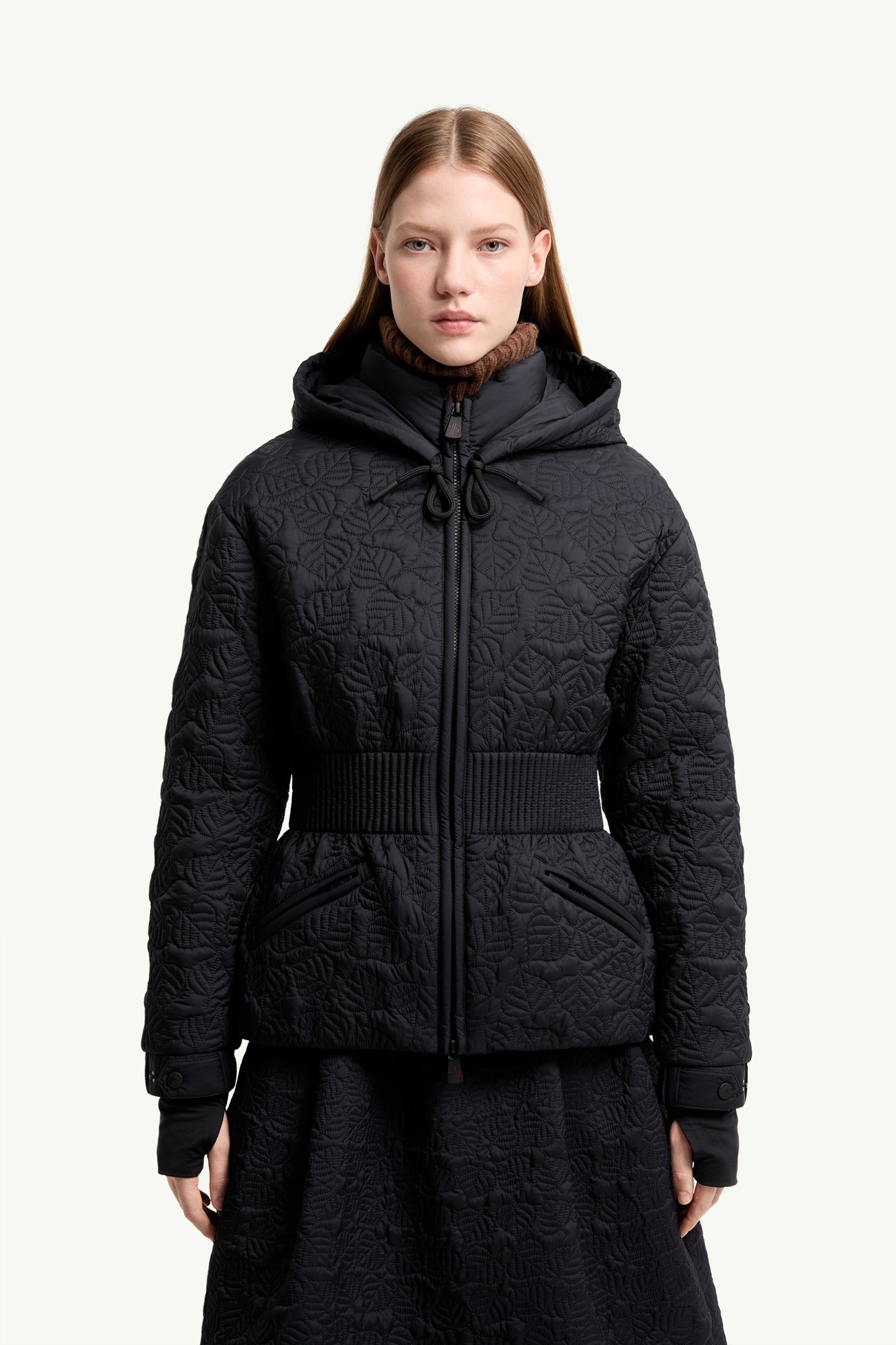 Etaules葉子刺繡連帽短身羽絨外套 女士 深藍色 Moncler 3