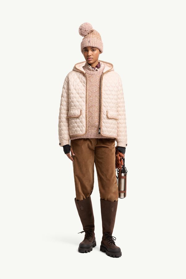 Plumífero corto acolchado con capucha Valfassa Mountain Mujer Rosado claro Moncler 0