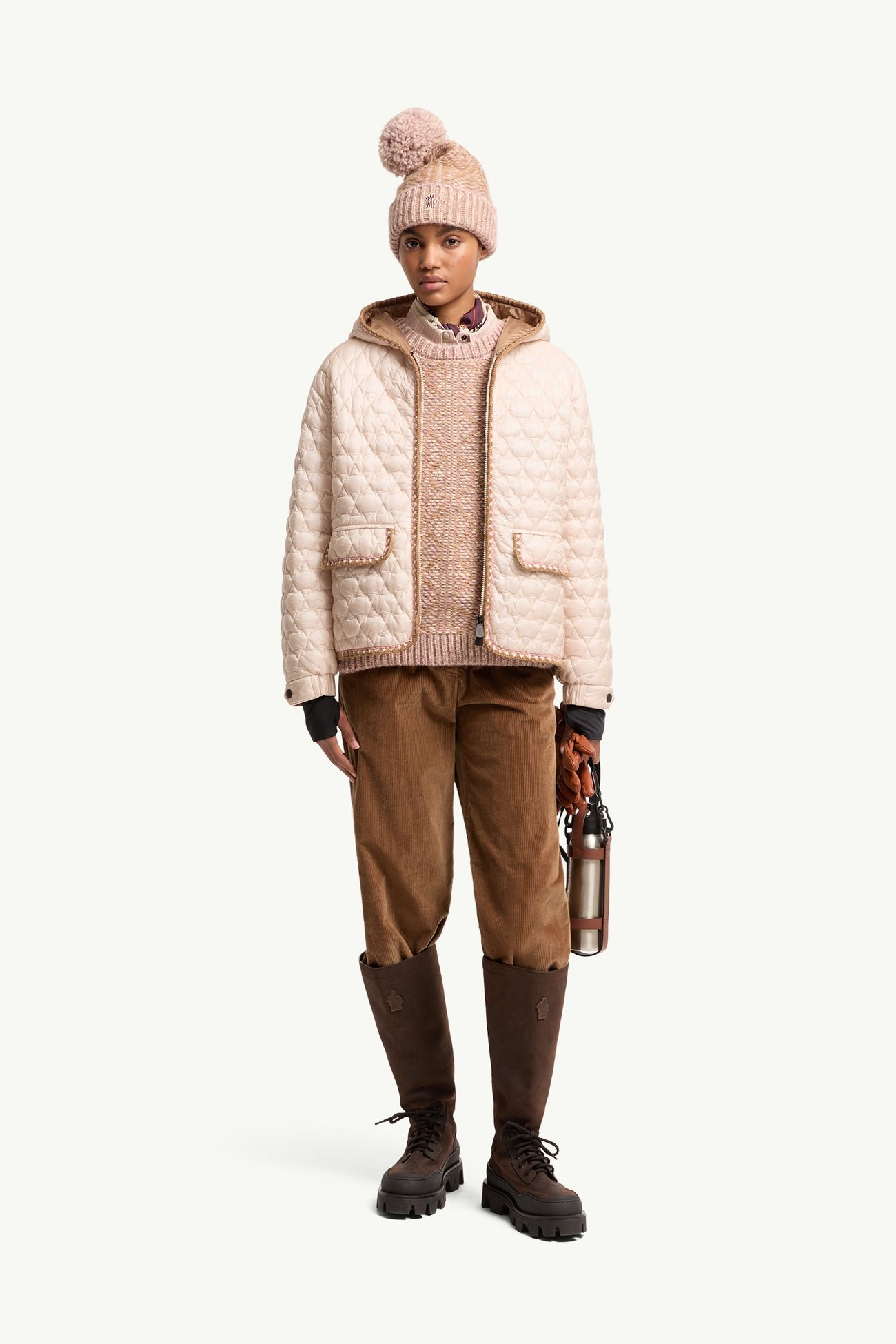 Valfassa 마운틴 퀼팅 후드 쇼트 다운 재킷 여성 라이트 핑크 Moncler 0