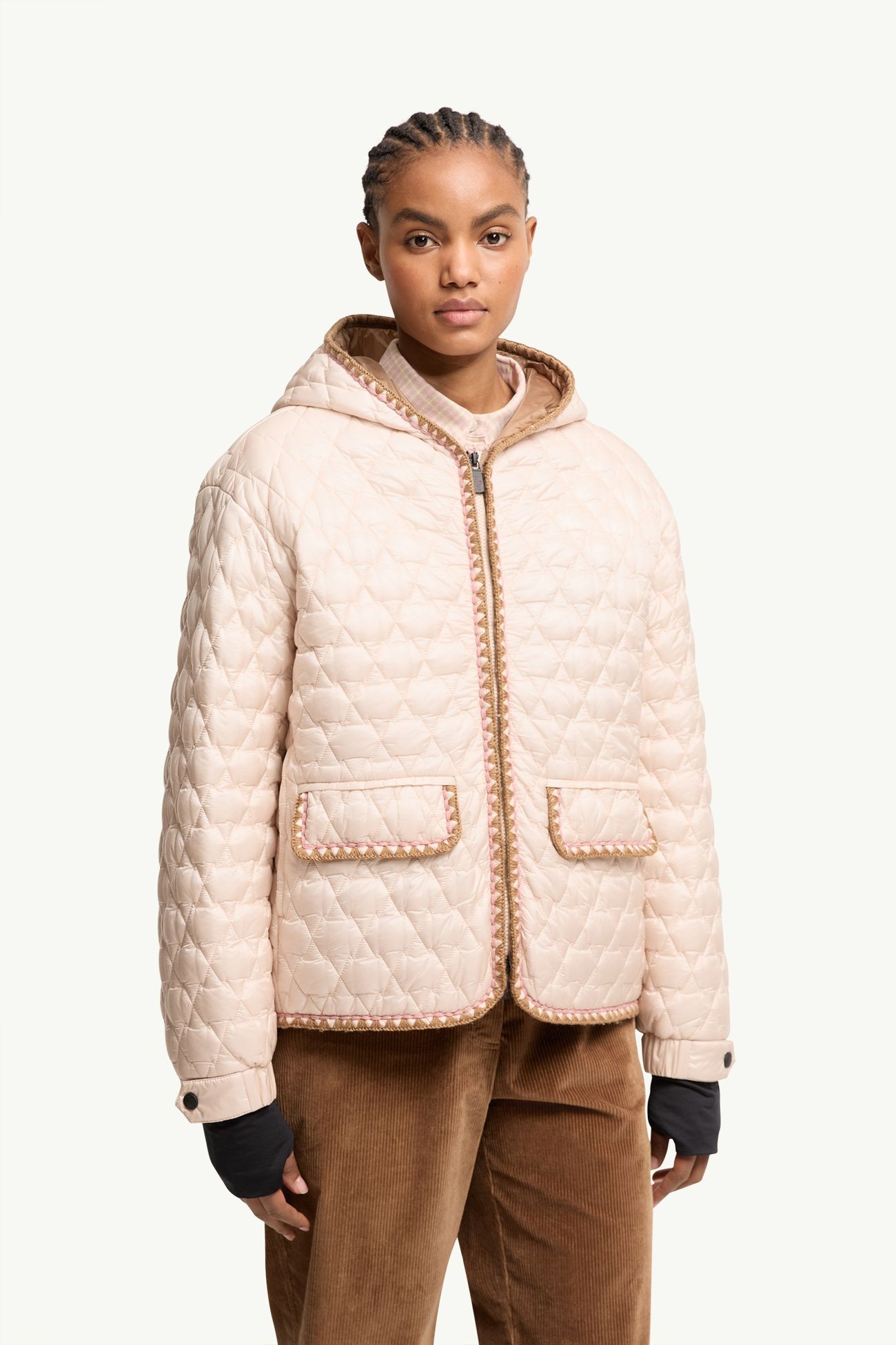 Valfassa山形絎縫連帽短身羽絨外套 女士 淺粉紅色 Moncler 3