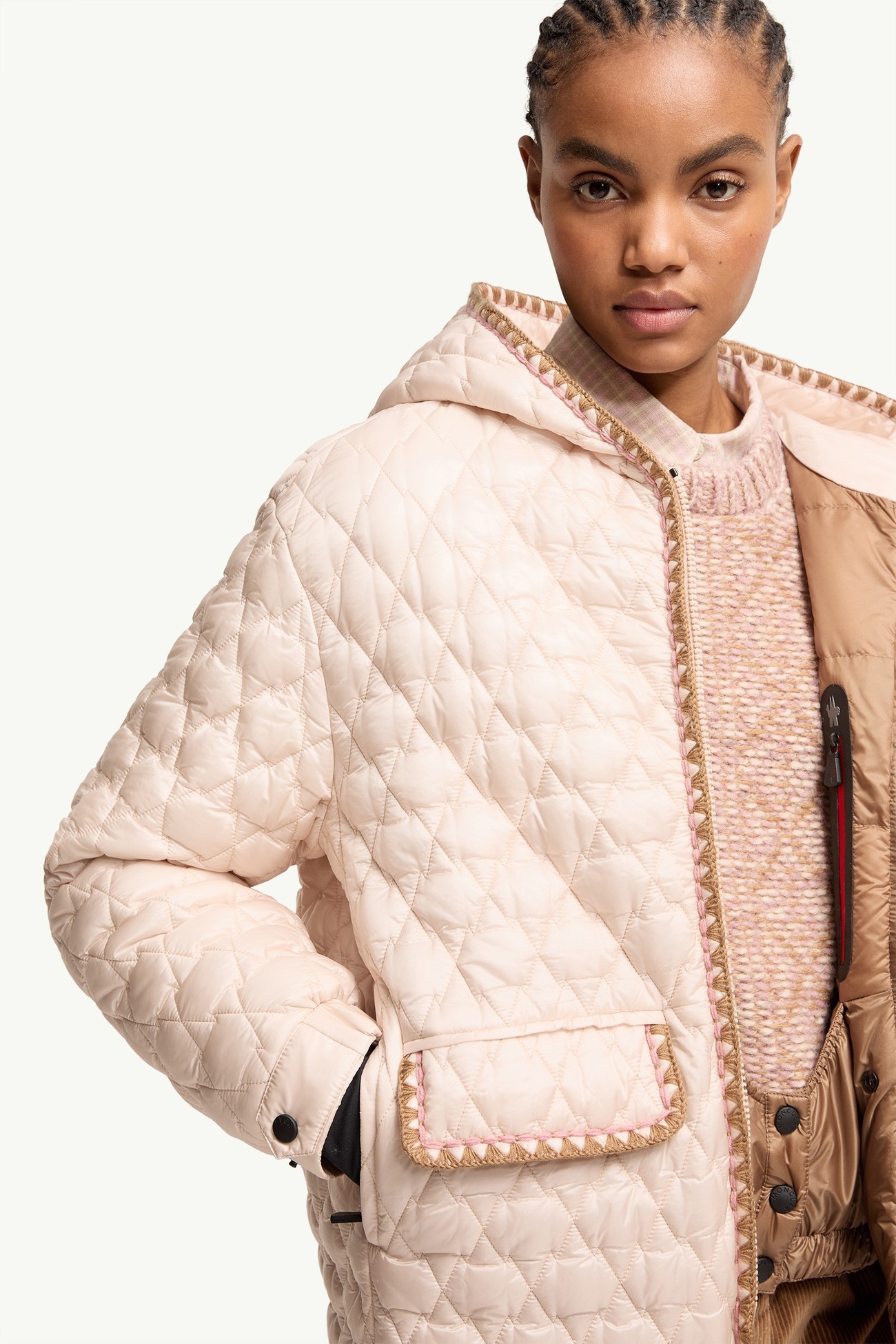 Valfassa Mountain Quilted Hooded Short Down Jacket Women Light Pink Moncler 6