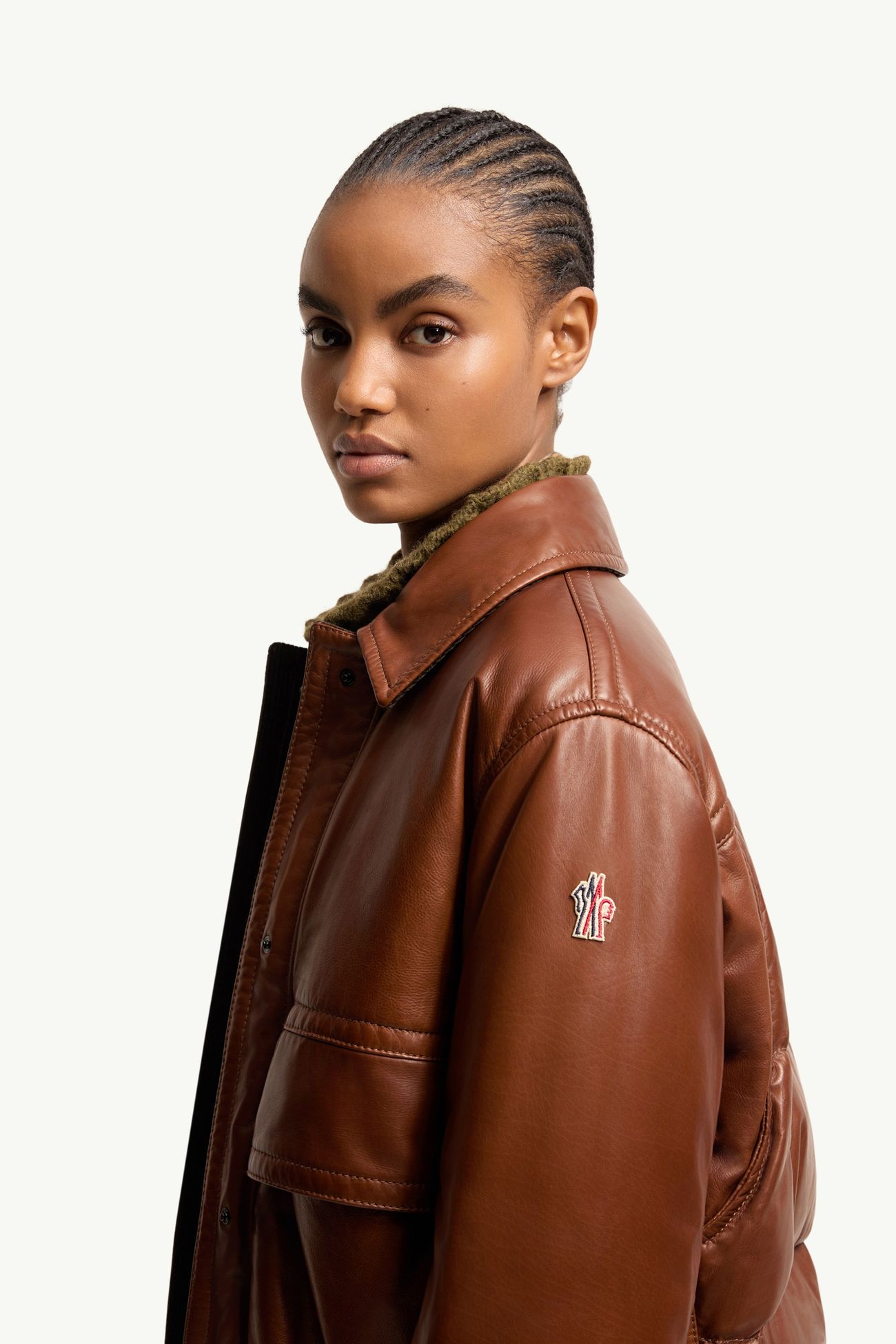 Issoire Shearling-Trimmed Leather Padded Bomber Jacket Women Brown Moncler 1