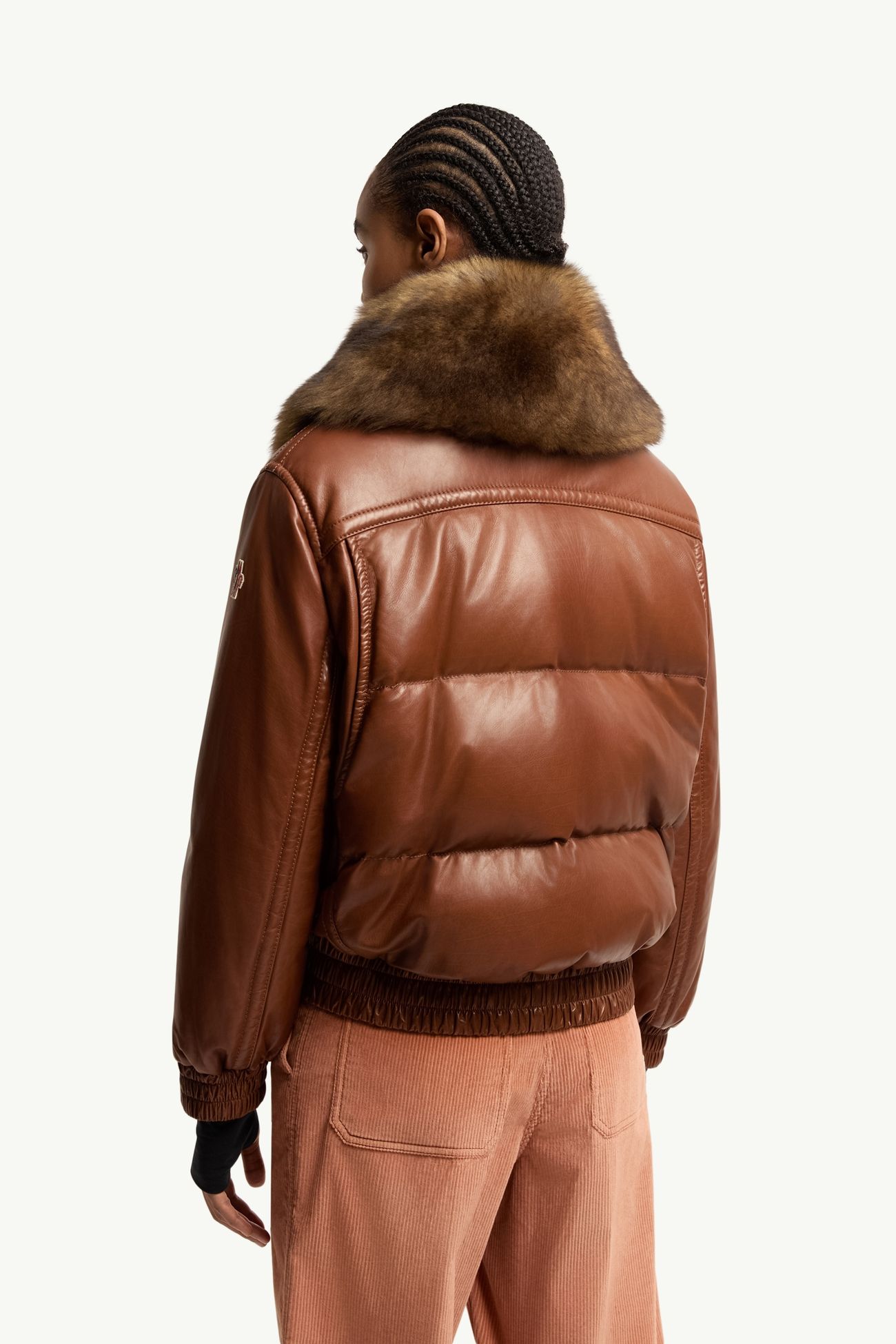 Issoire女士羊毛皮饰边皮革加衬飞行员夹克外套 女士 棕色 Moncler 4