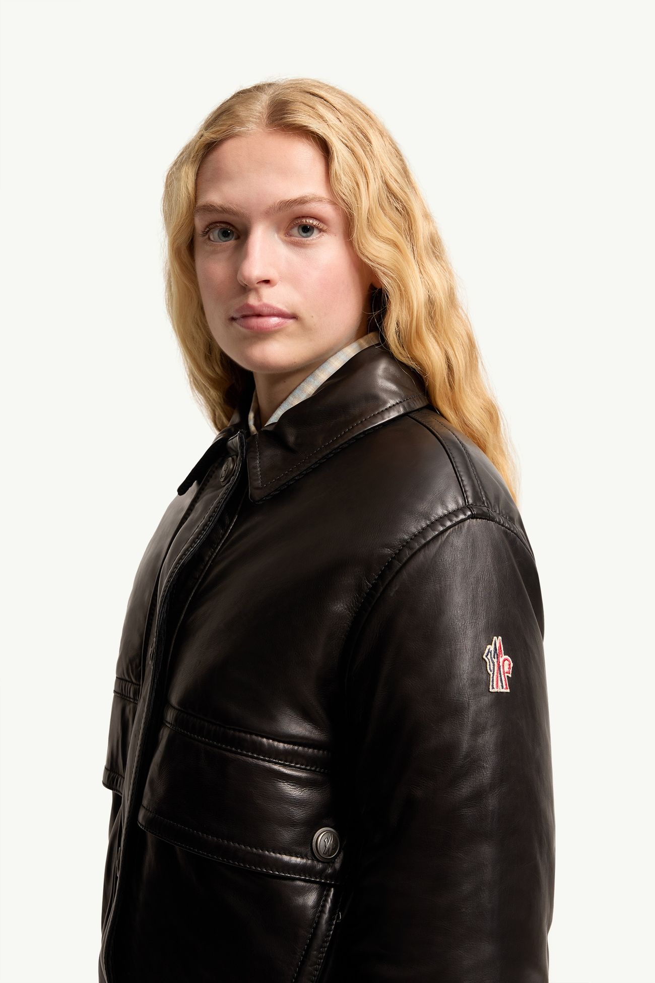 Bomber matelassé Issoire en cuir à bordure en shearling Femmes Noir Moncler 1