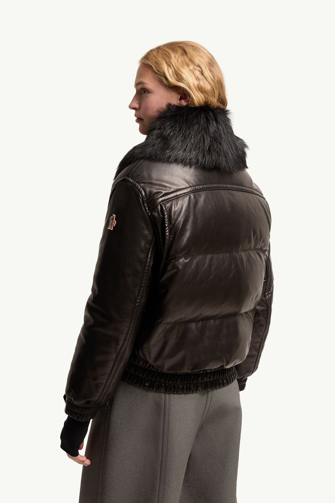 Issoire Shearling-Trimmed Leather Padded Bomber Jacket Women Black Moncler 4