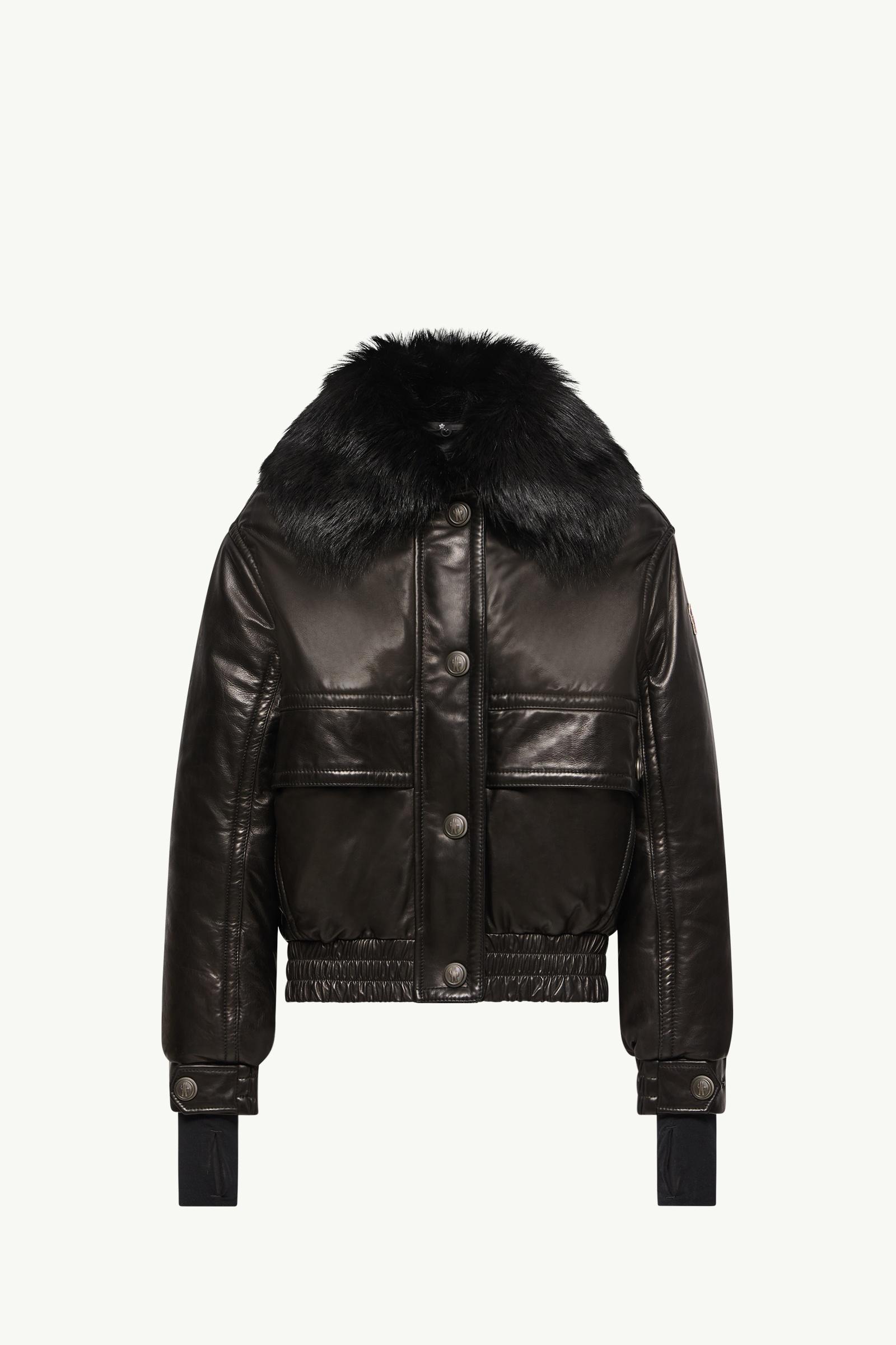 Issoire Shearling-Trimmed Leather Padded Bomber Jacket Women Black Moncler