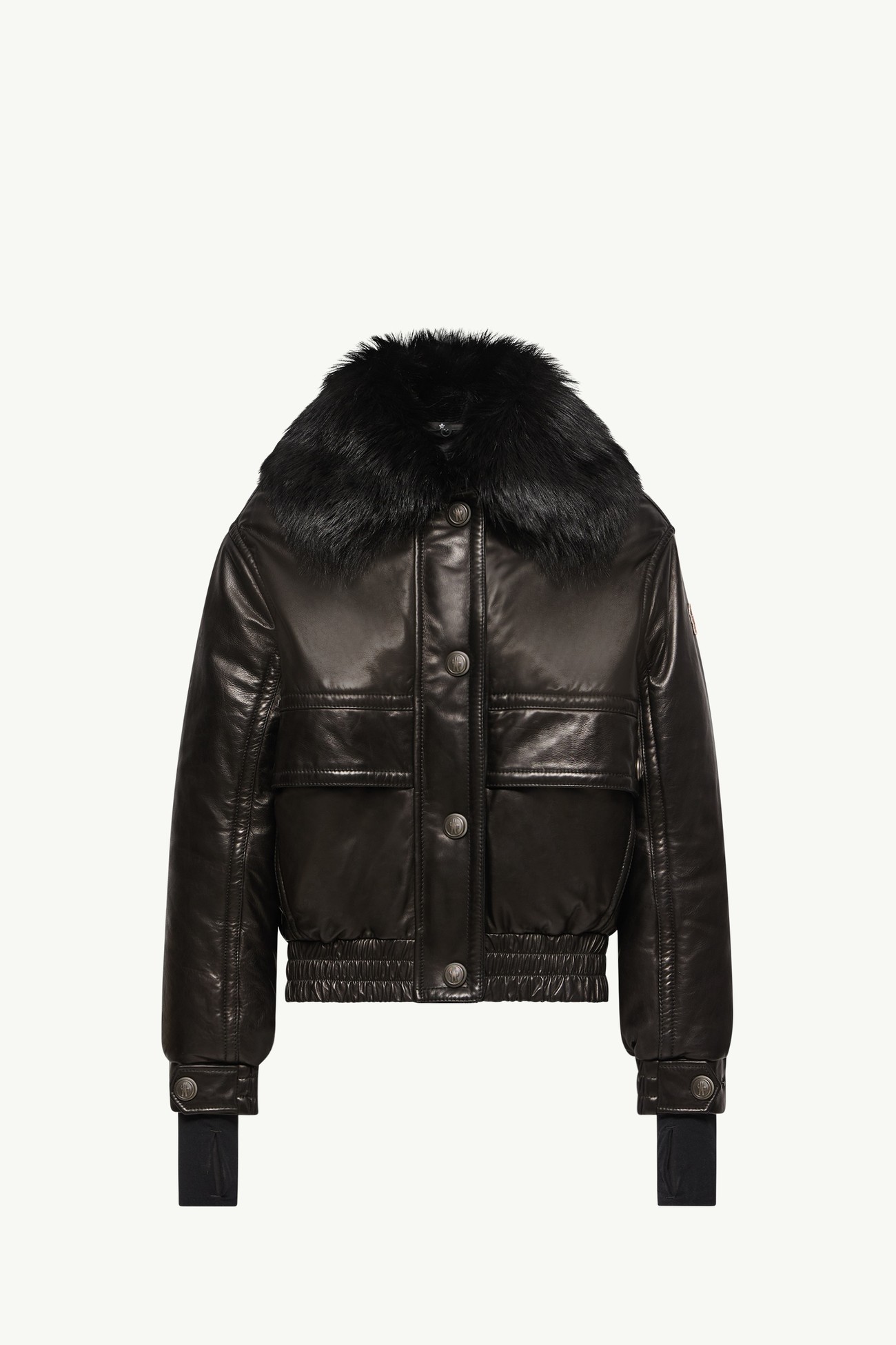 Giacca Bomber Issoire in Pelle Imbottita con Finiture in Shearling Donna Nero Moncler 2