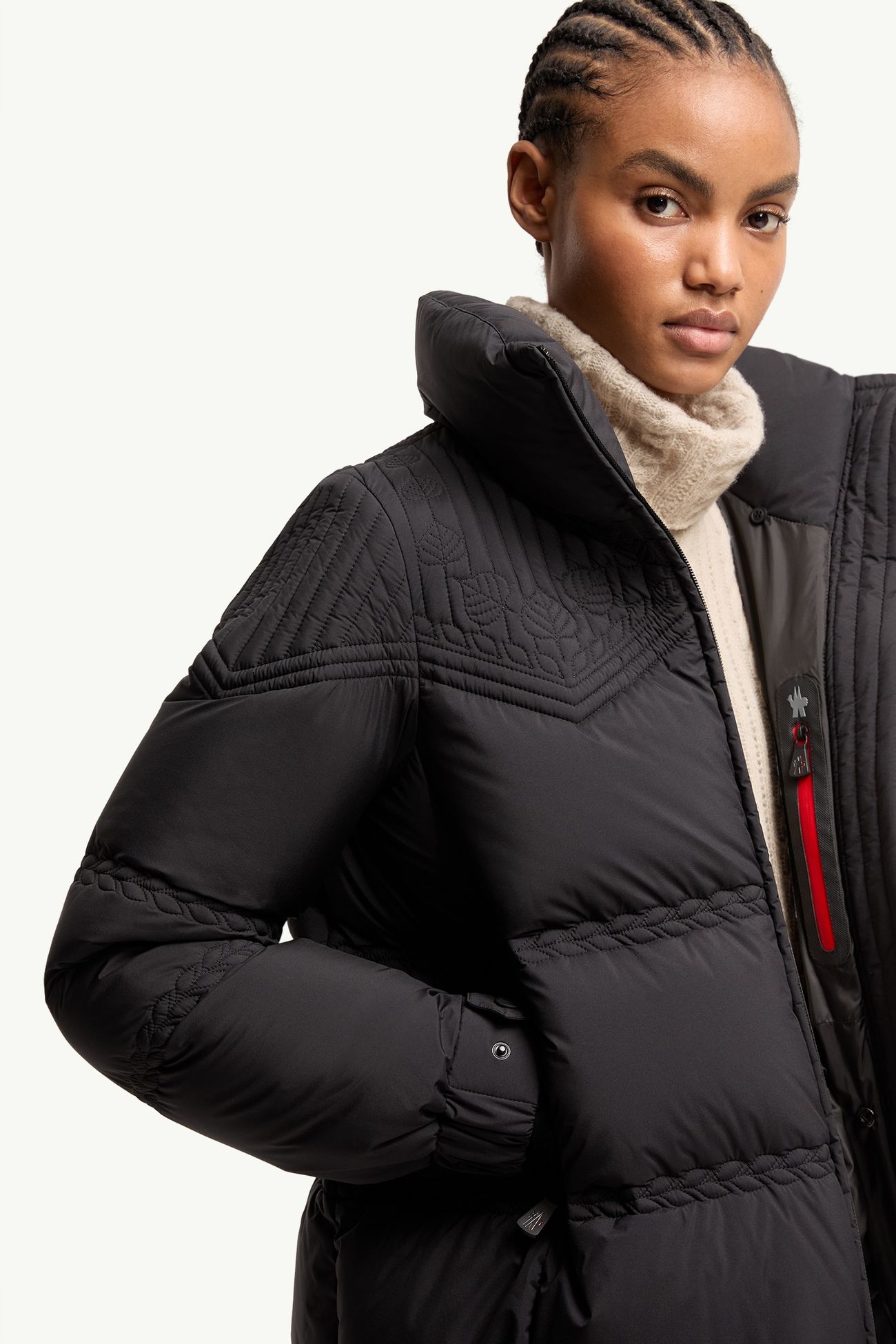 Anglins 나뭇잎 자수 후드 단열 스키 재킷 여성 블랙 Moncler 5