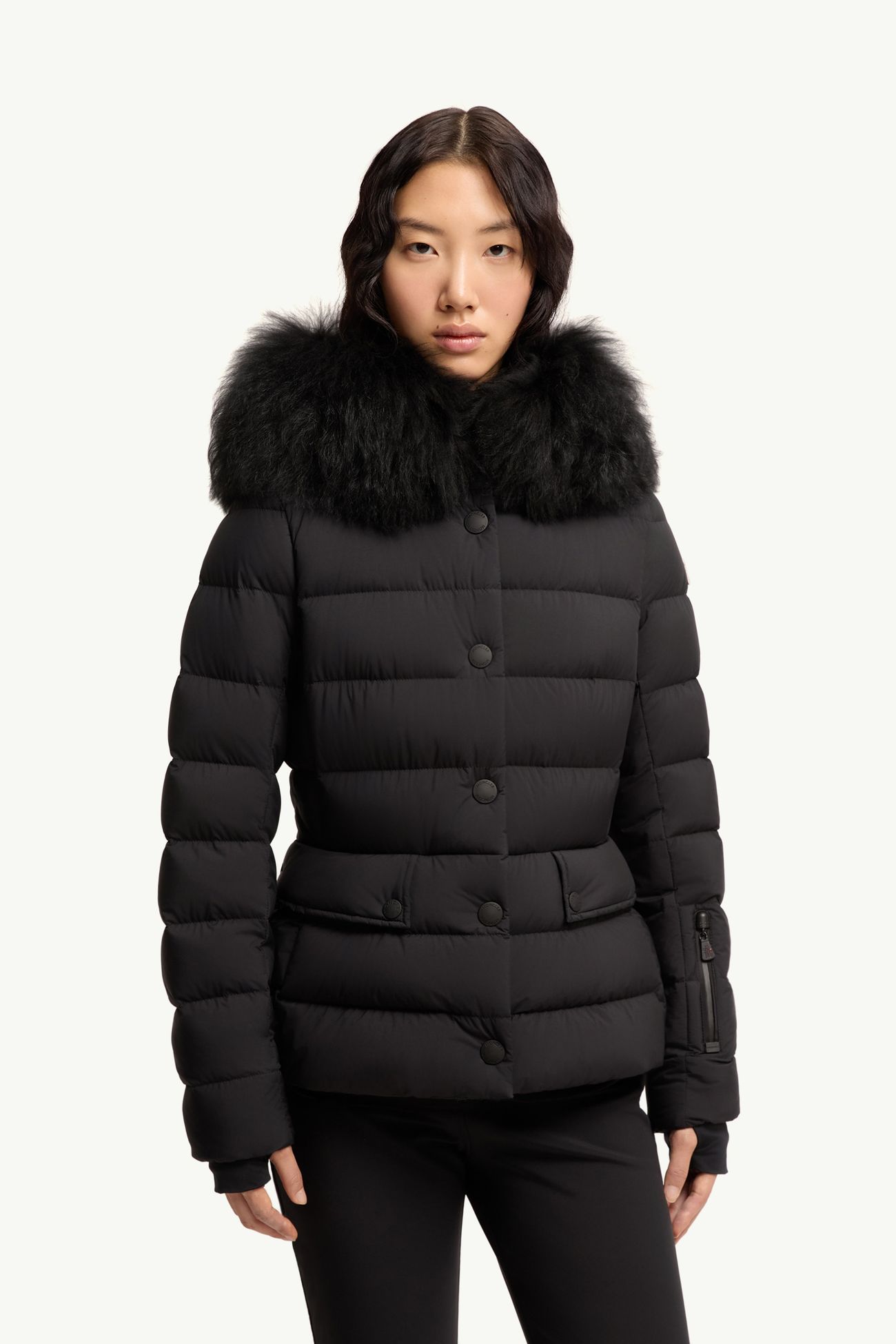 Armoniques連帽羔羊毛飾邊滑雪羽絨外套 女士 黑色 Moncler 3