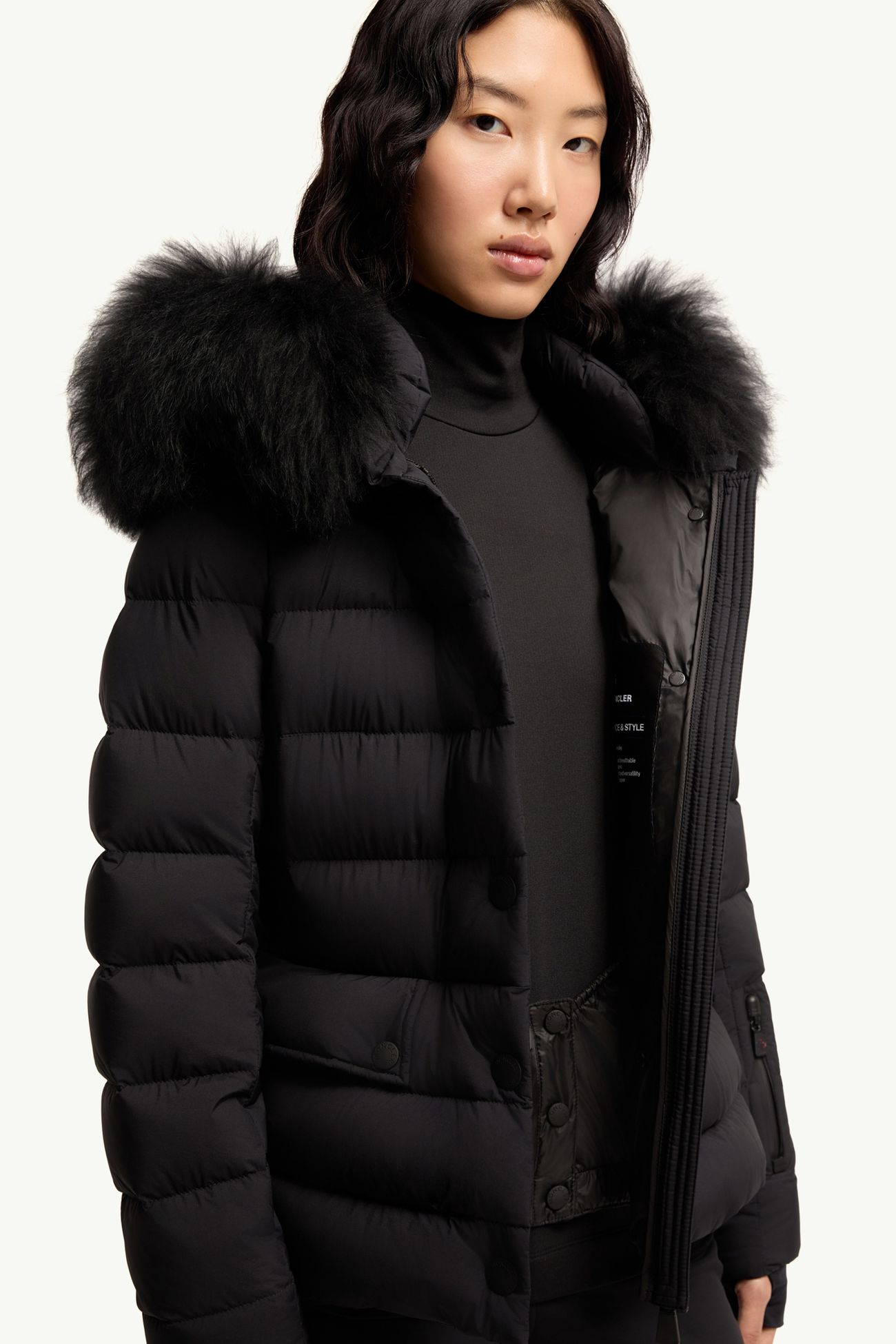 Armoniques Hooded Shearling-Trimmed Down Ski Jacket Women Black Moncler 5