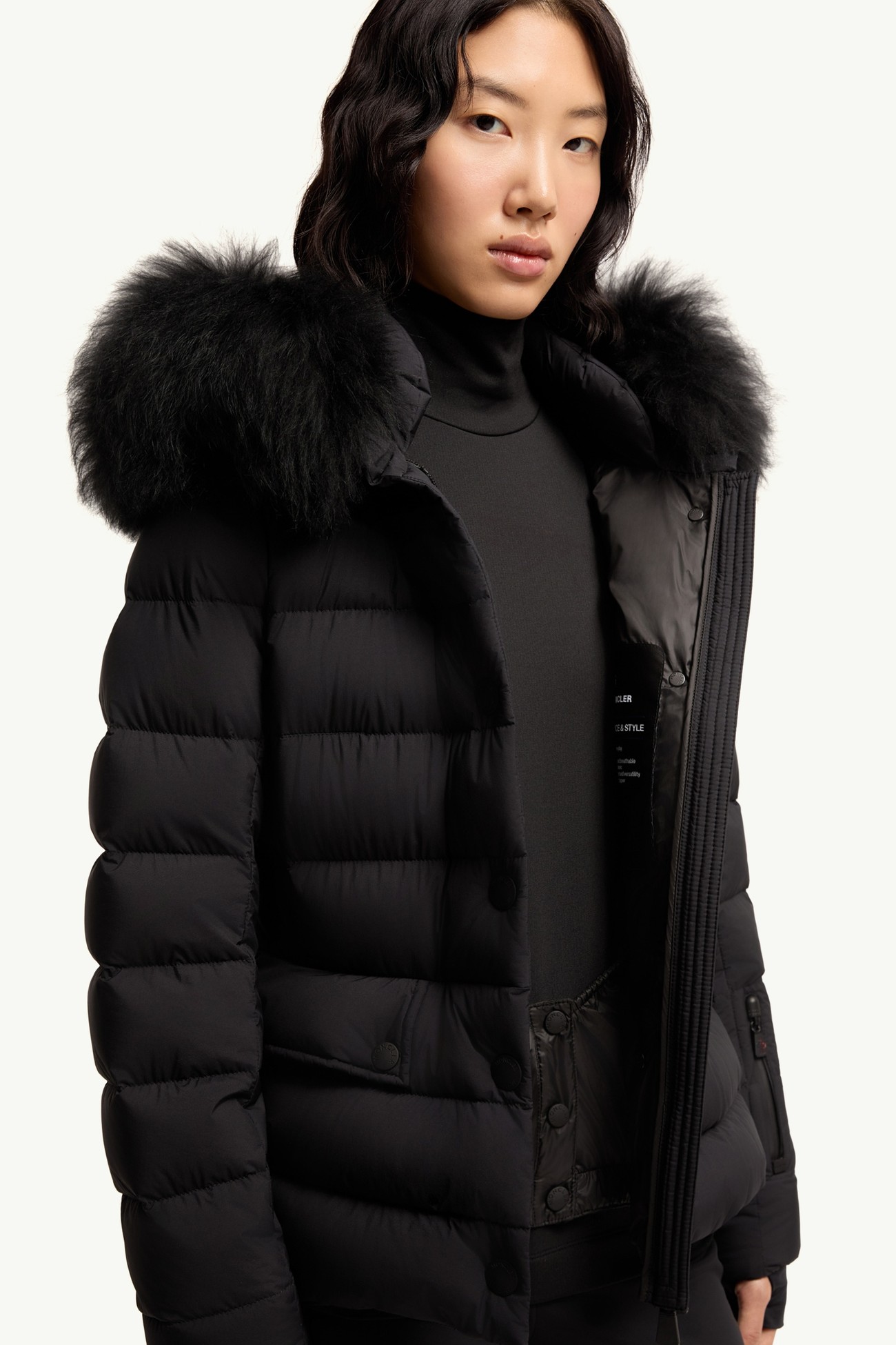 Armoniques Hooded Shearling-Trimmed Down Ski Jacket Women Black Moncler 5