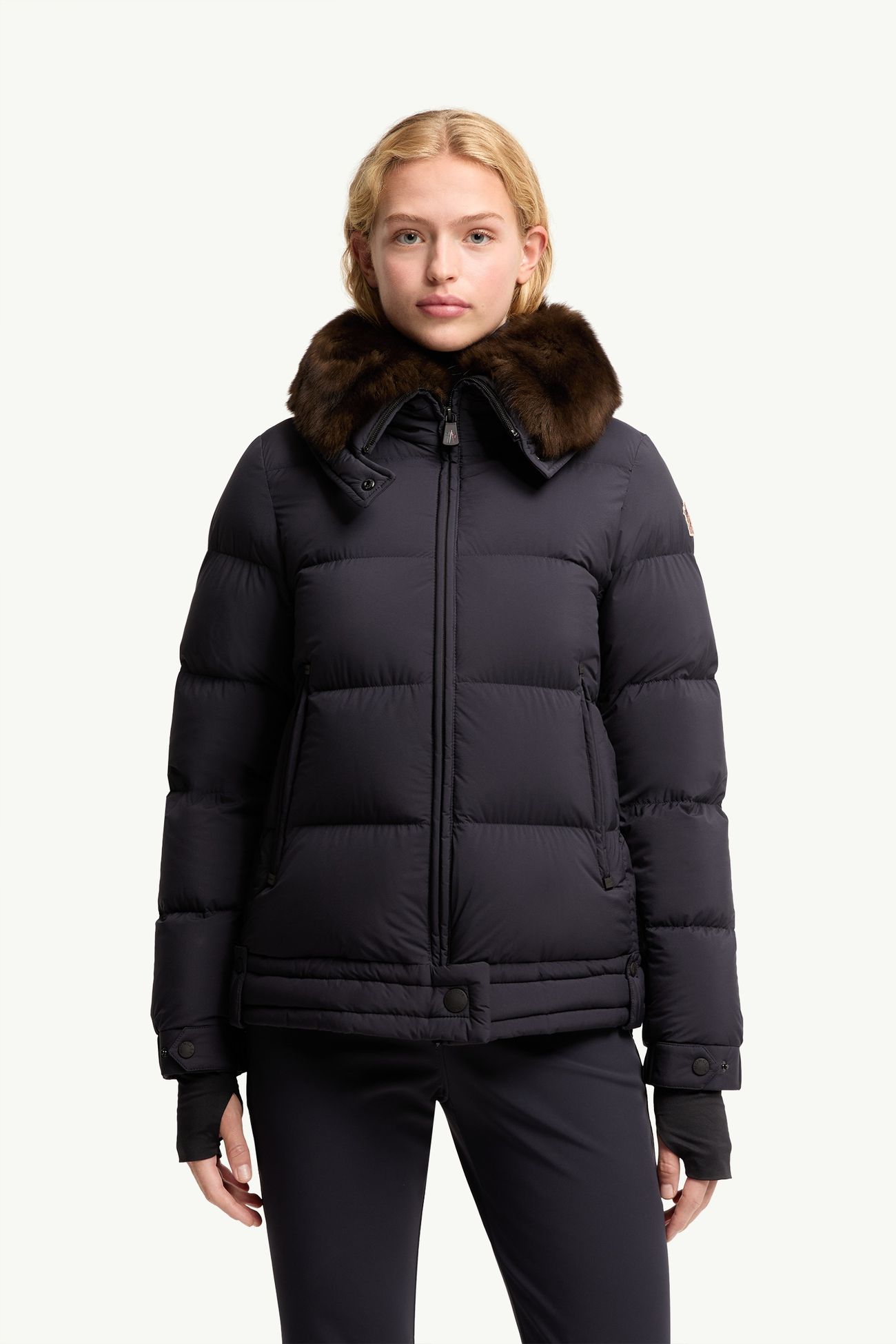 Arabbas女士羊毛皮饰边羽绒夹克外套 女士 海军蓝色 Moncler 3