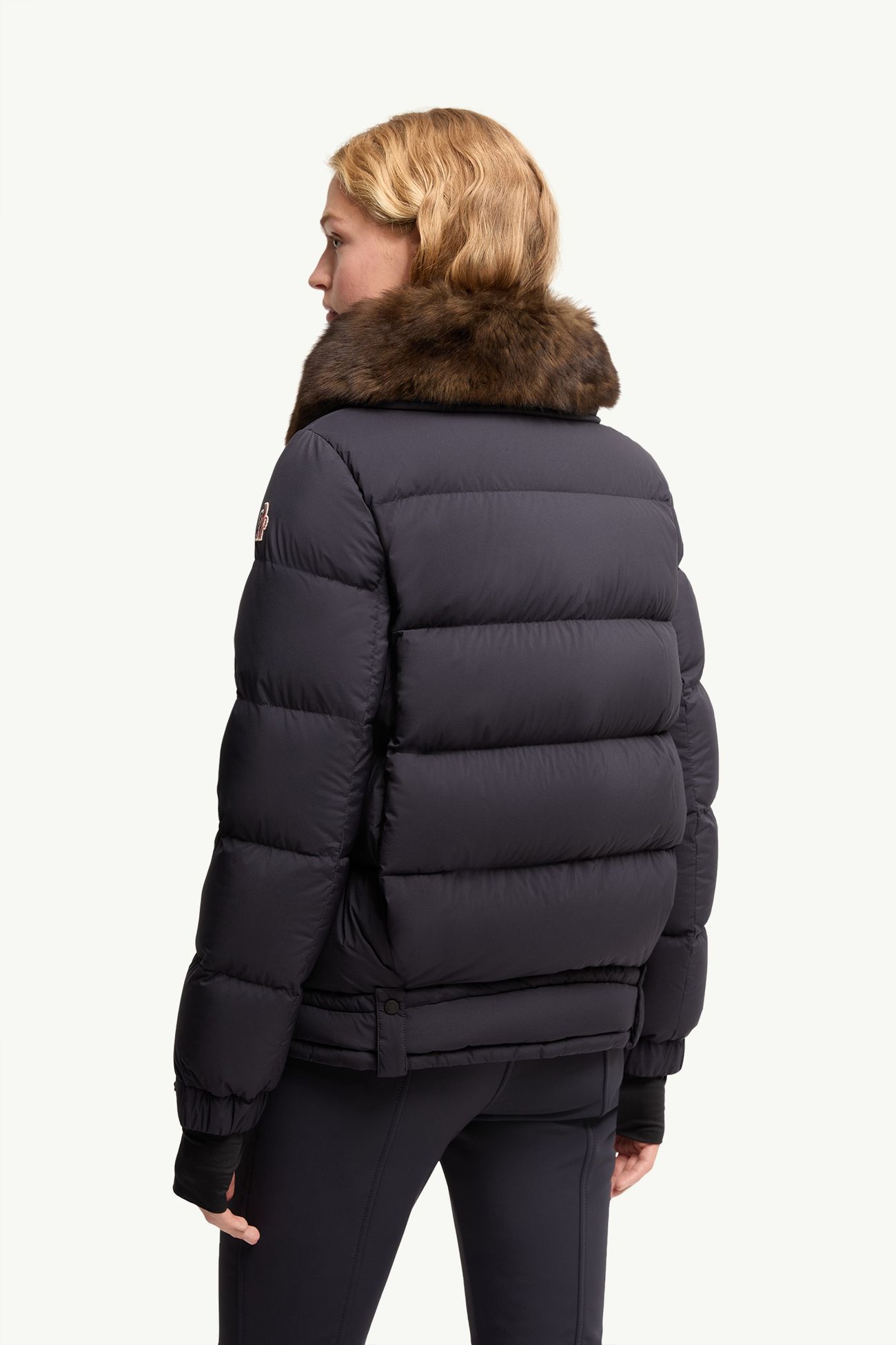 Arabbas Shearling-Trimmed Down Ski Jacket Women Navy Blue Moncler 4
