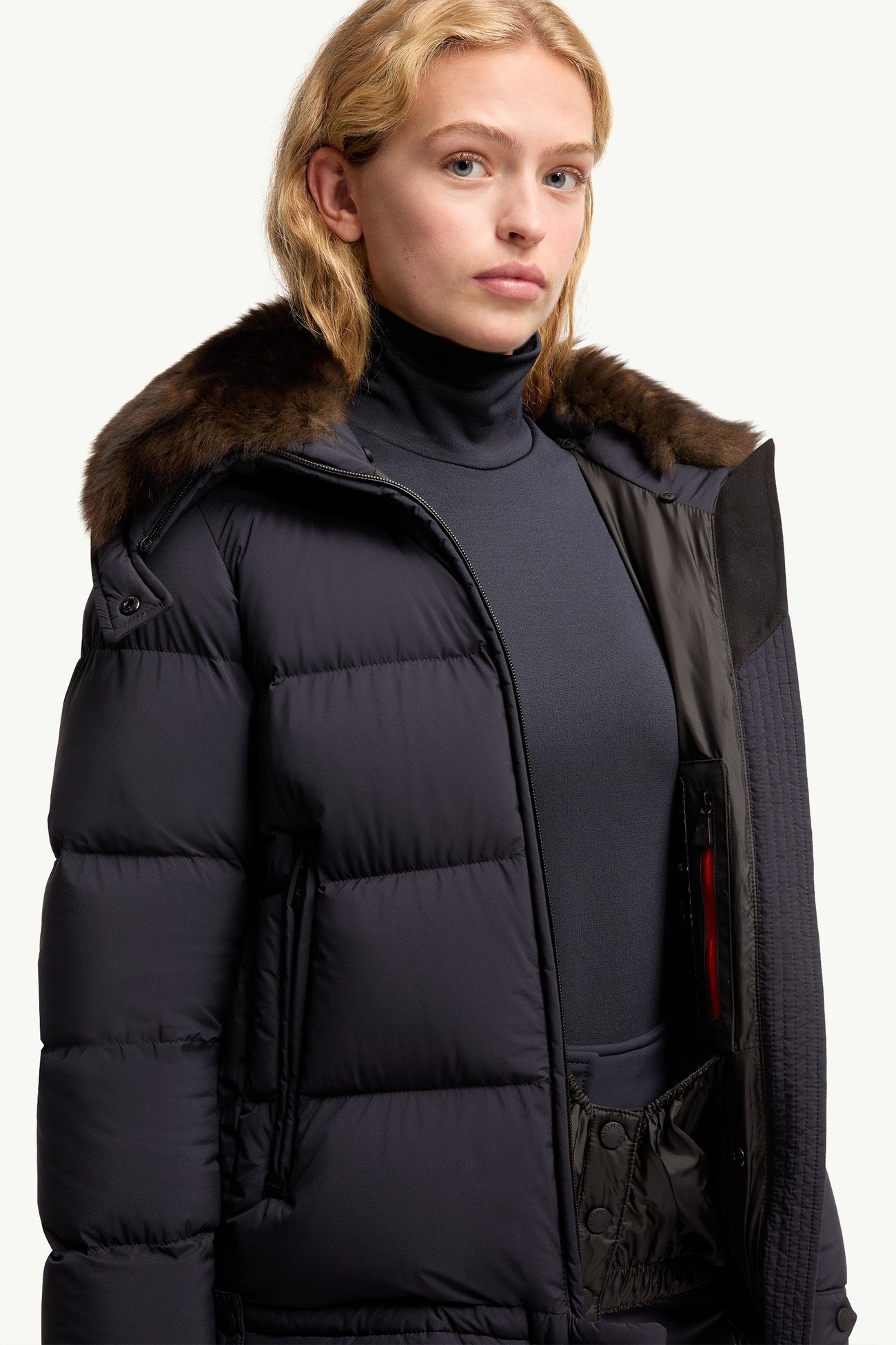 Arabbas Shearling-Trimmed Down Ski Jacket Women Navy Blue Moncler 5