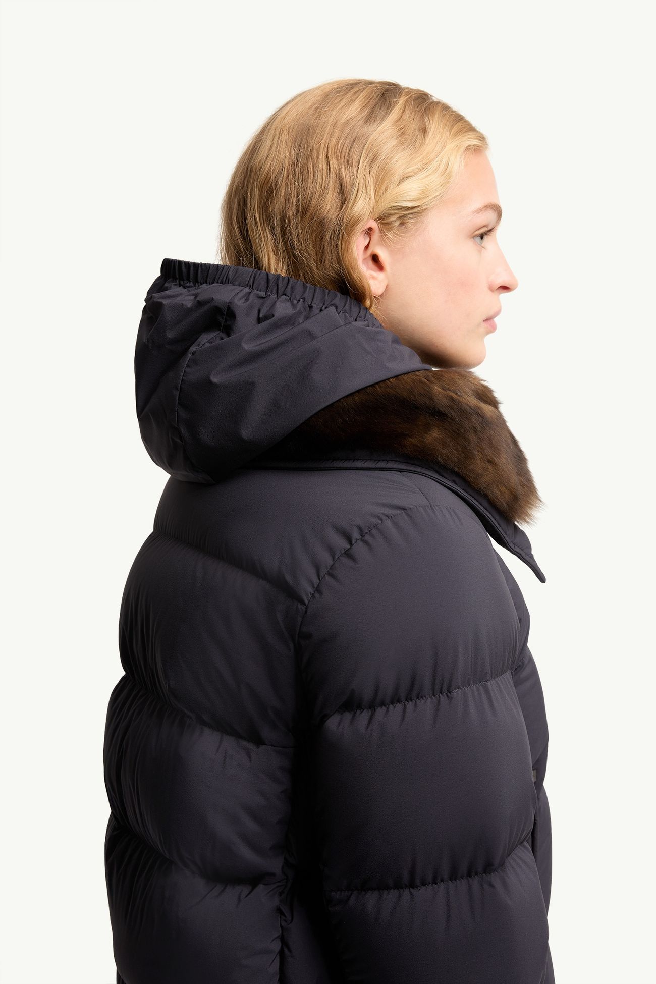 Arabbas Shearling-Trimmed Down Ski Jacket Women Navy Blue Moncler 6