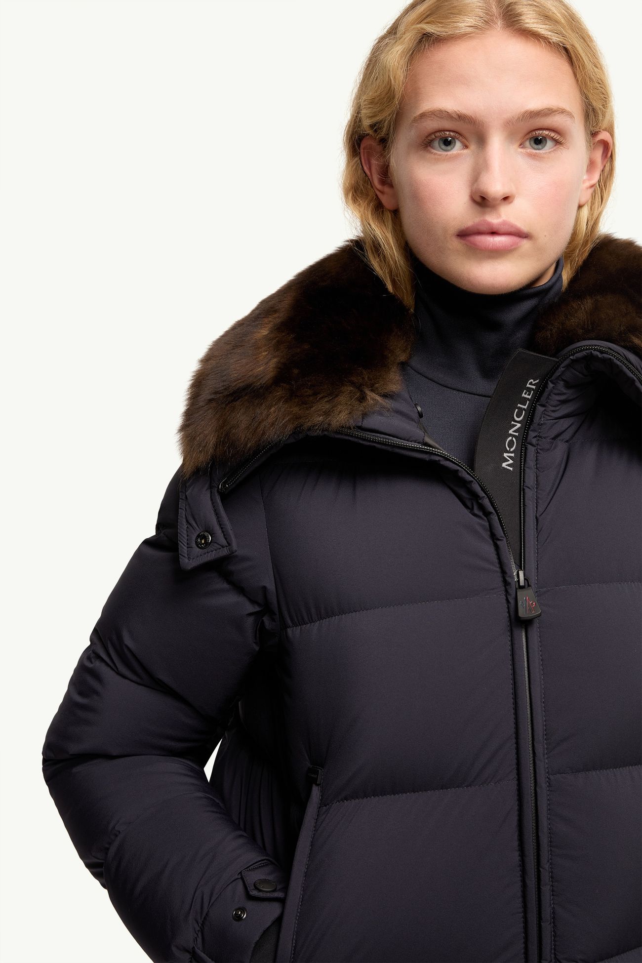 Arabbas羔羊毛飾邊滑雪羽絨外套 女士 海軍藍色 Moncler 7