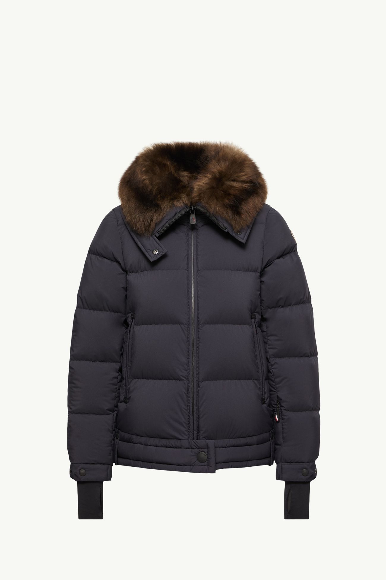 Plumífero de esquí con ribete de lana de oveja joven Arabbas Mujer Azul marino Moncler 2