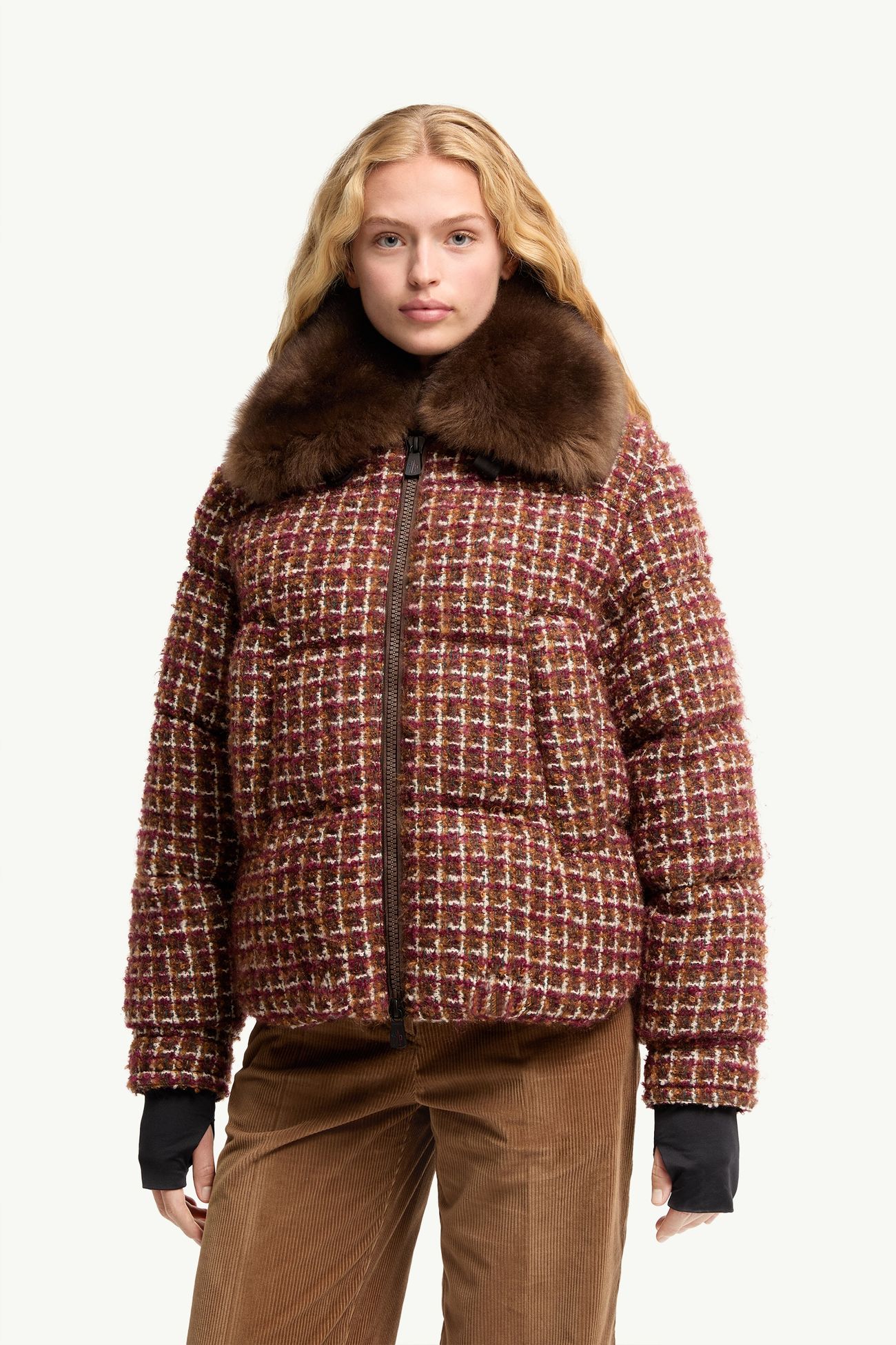 Doudoune courte en tweed Sandane Femmes Marron Moncler 3