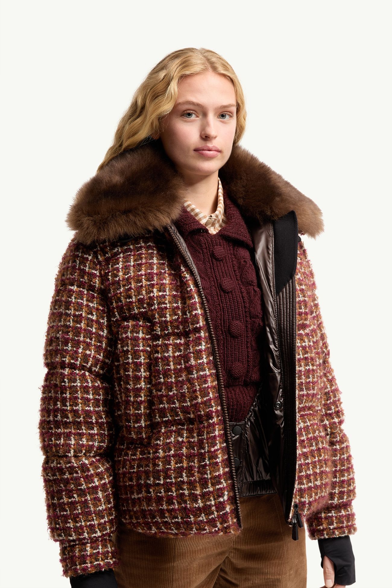 Doudoune courte en tweed Sandane Femmes Marron Moncler 5