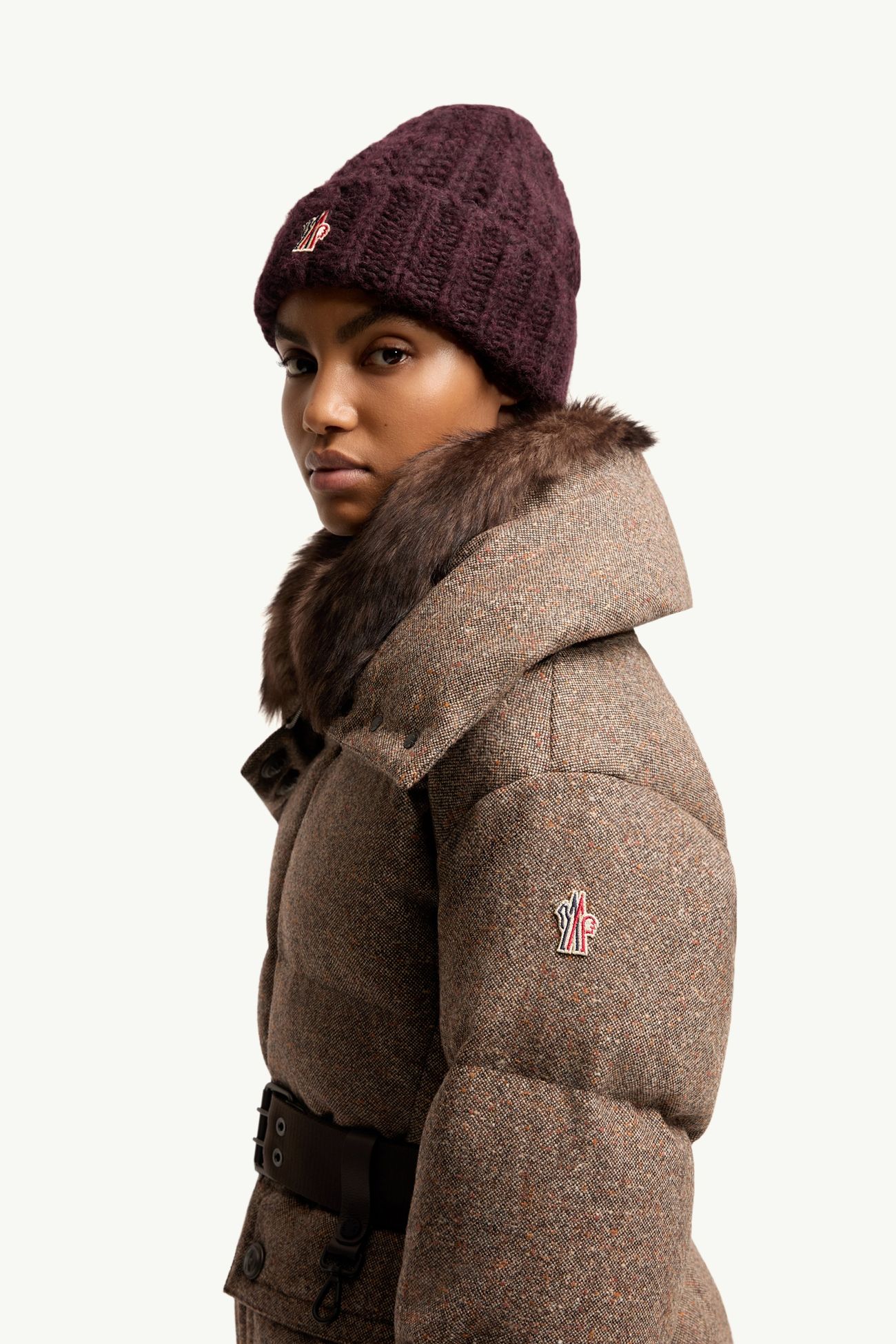 Doudoune ceinturée Gelise à bordure en shearling Femmes Marron Moncler 1