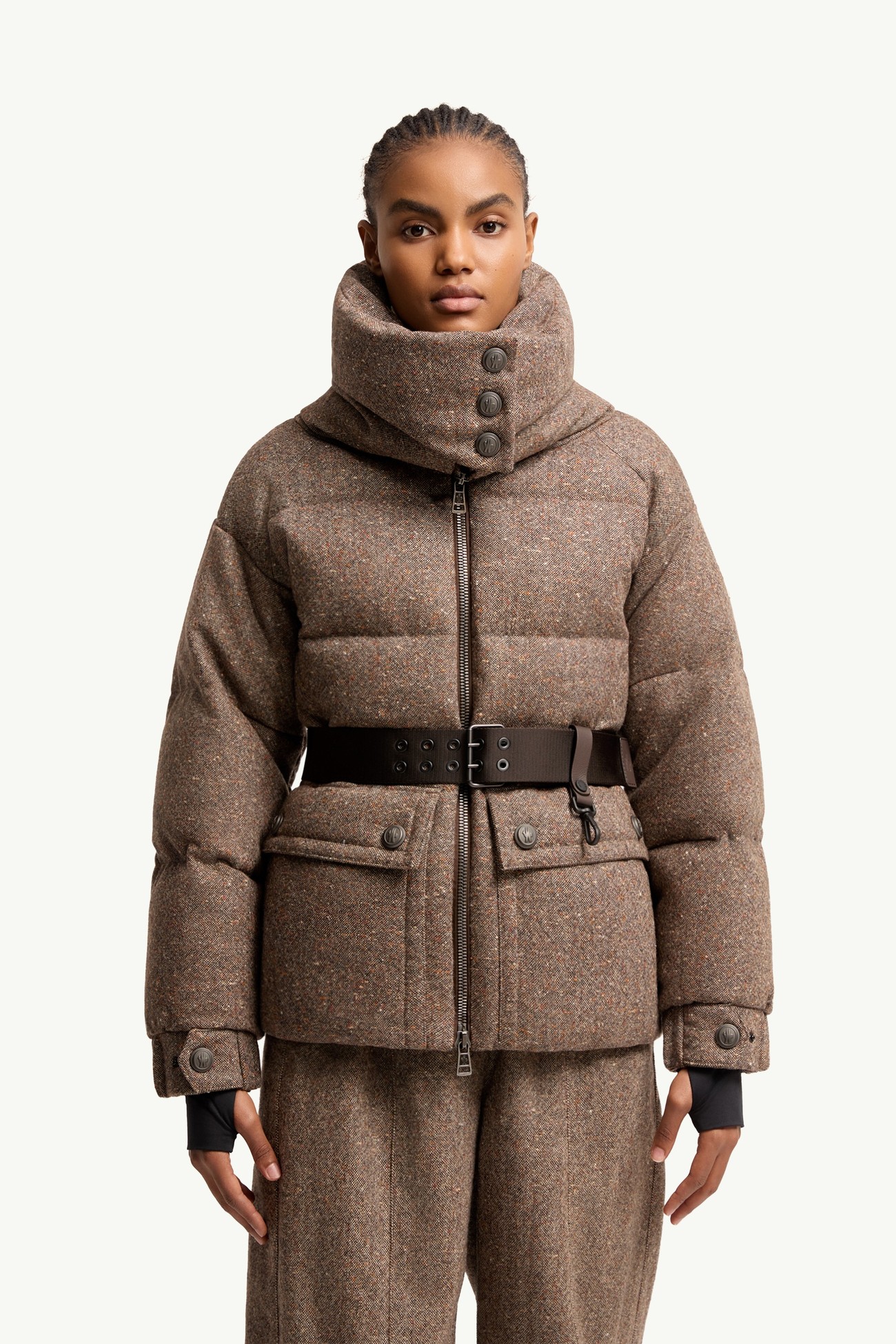 Piumino con Cintura Profilata in Shearling Gelise Donna Marrone Moncler 3