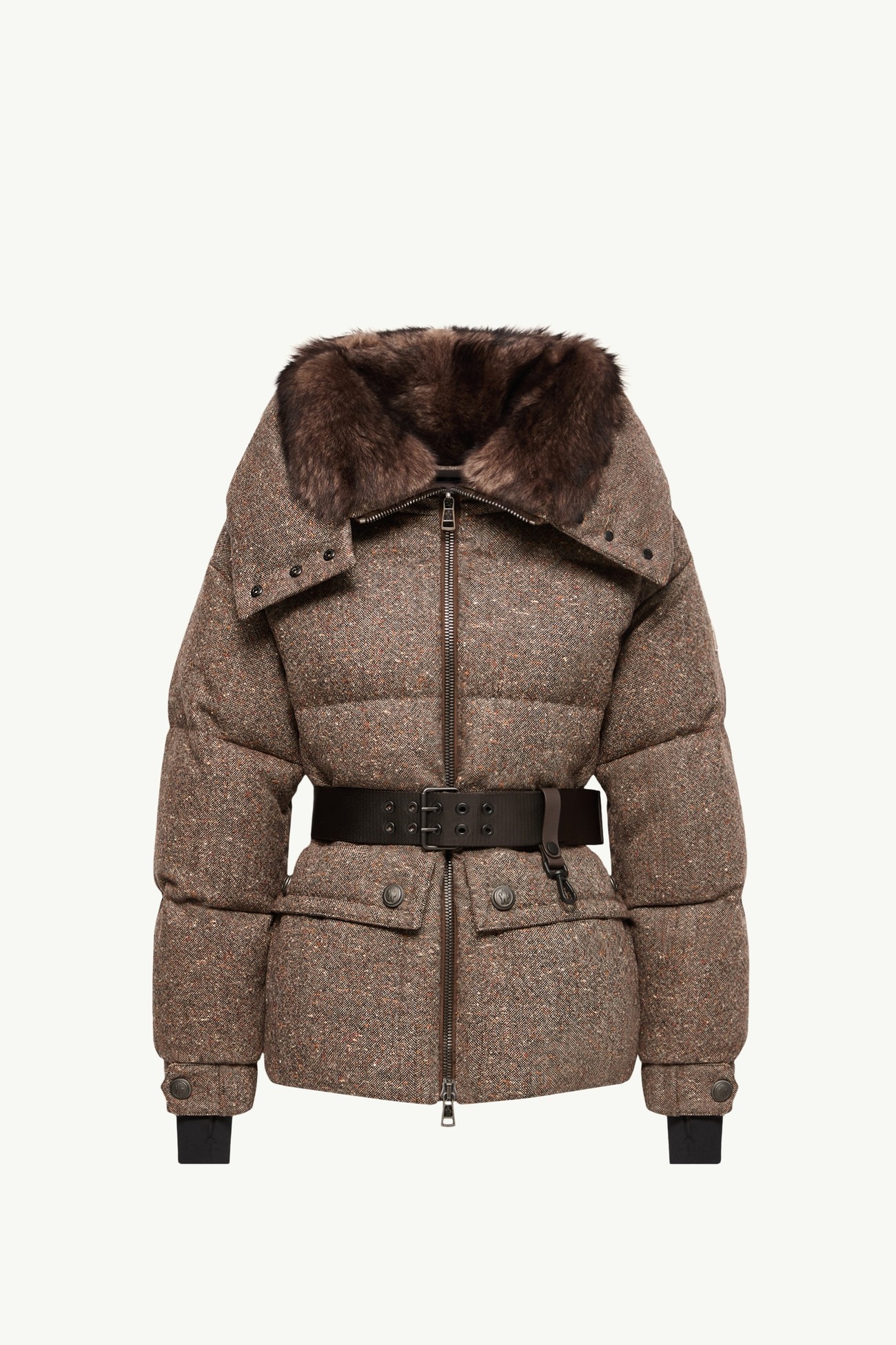 Piumino con Cintura Profilata in Shearling Gelise Donna Marrone Moncler 2