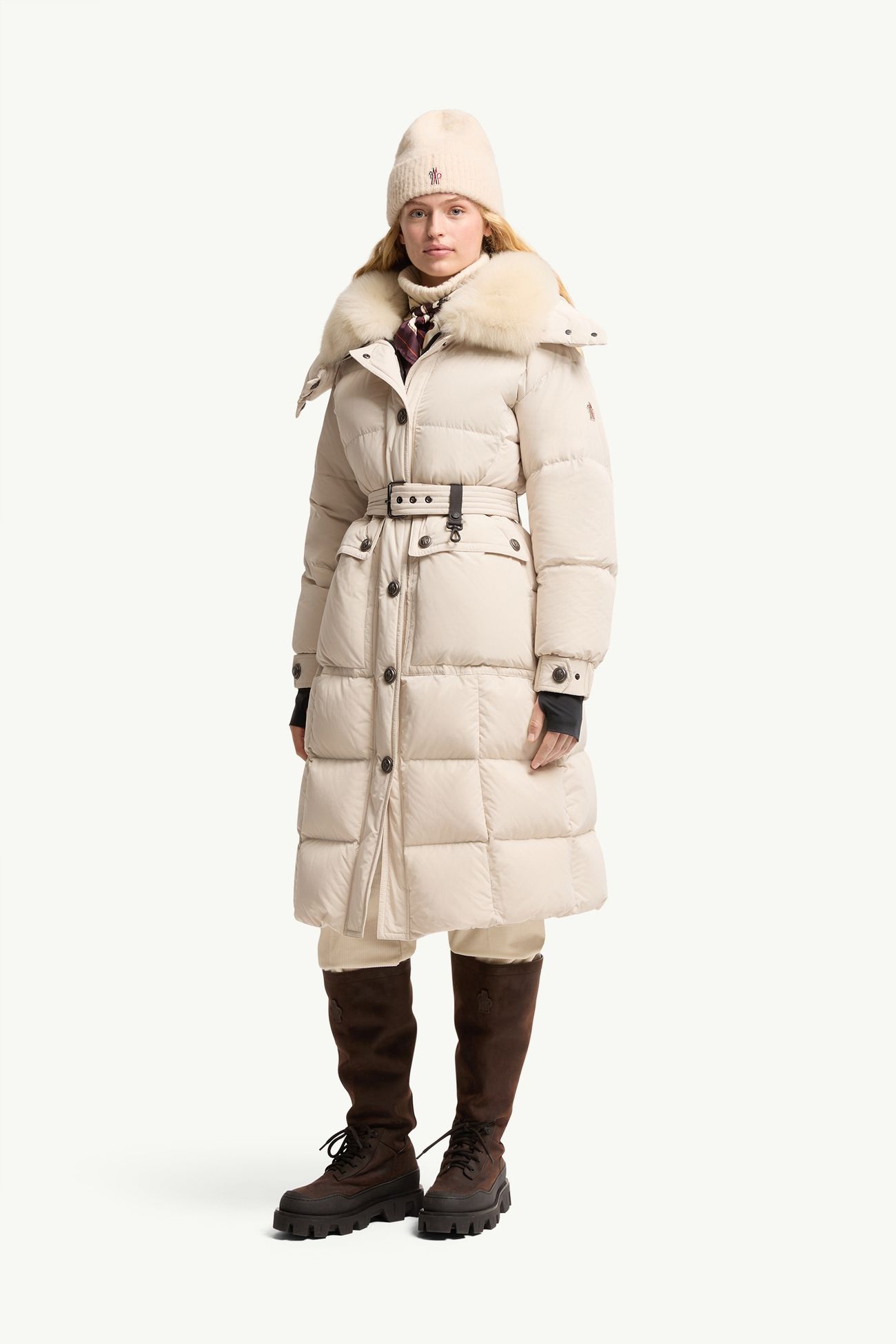 Gelisette Shearling-Trimmed Long Down Jacket Women Light Beige Moncler 0
