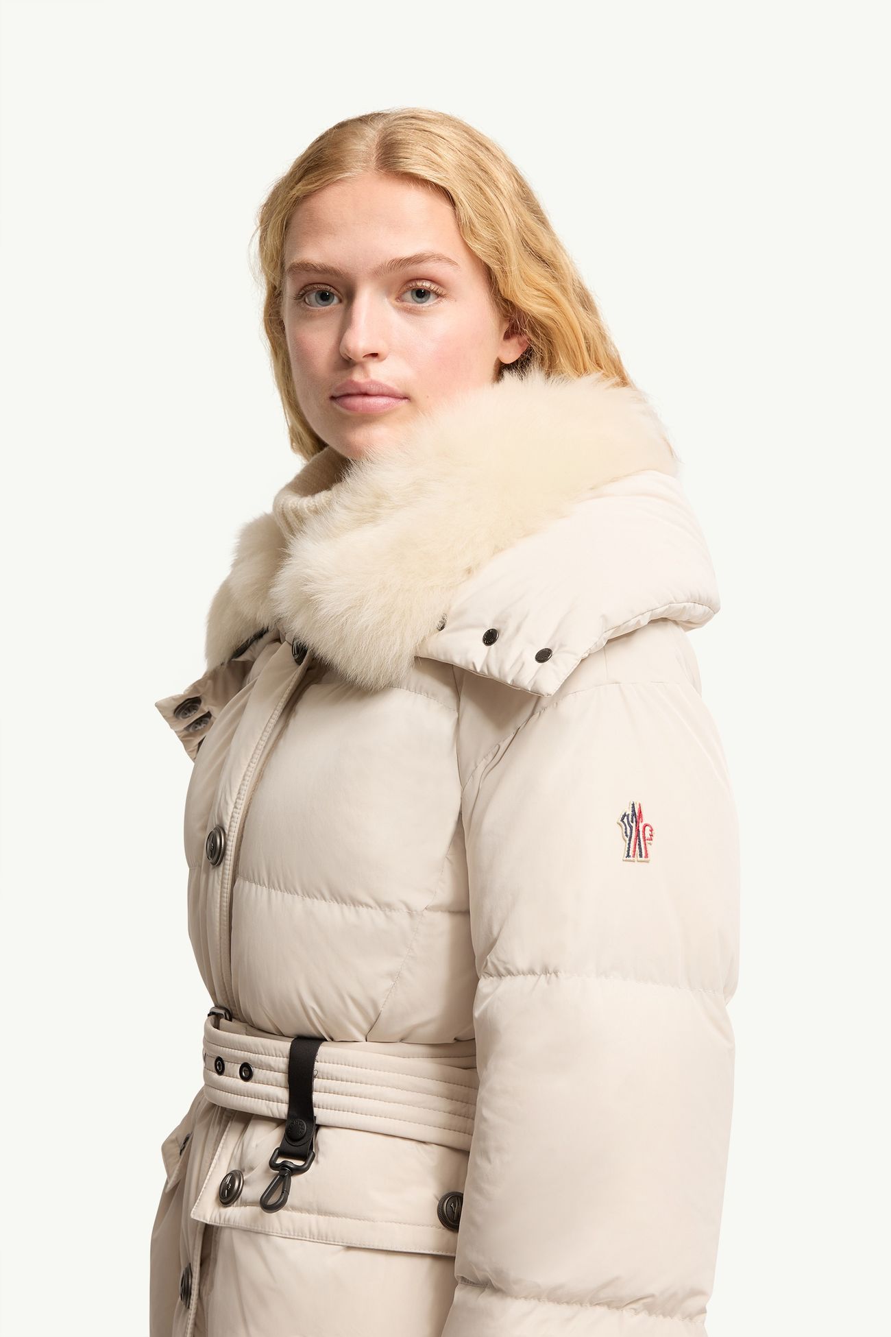 Gelisette羔羊毛飾邊長身羽絨外套 女士 淺米色 Moncler 1